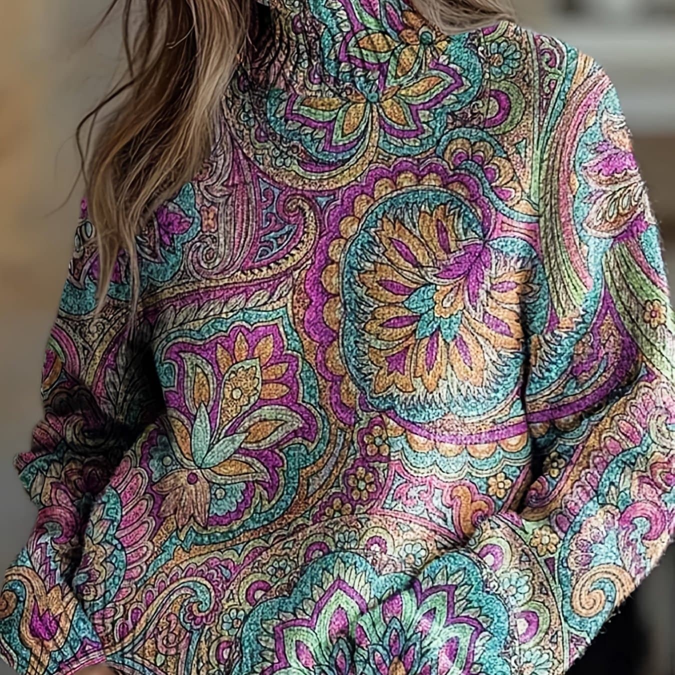 TEMU 2d Flat Pattern Autumn/ New Stylish Versatile Pullover High Neck Long Sleeve Women's Top, Flat Trendy Women's Sweater thumbnail 2