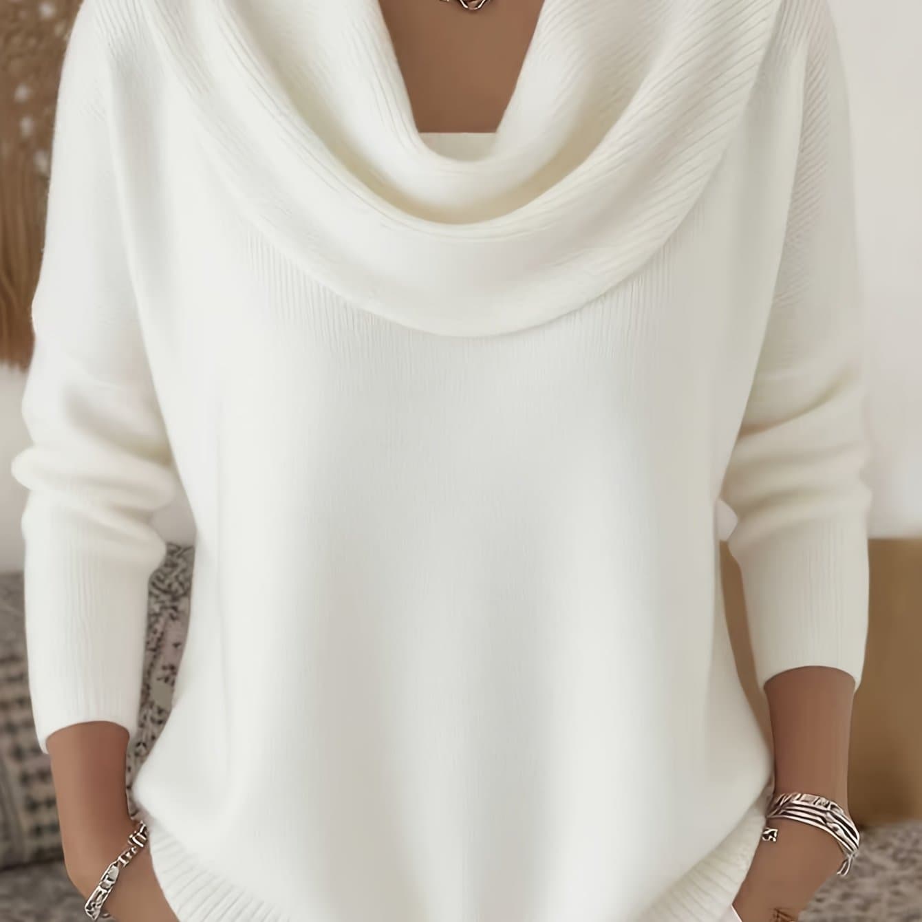 TEMU Women's Spring New Solid Color Swing Collar Long Sleeve Top