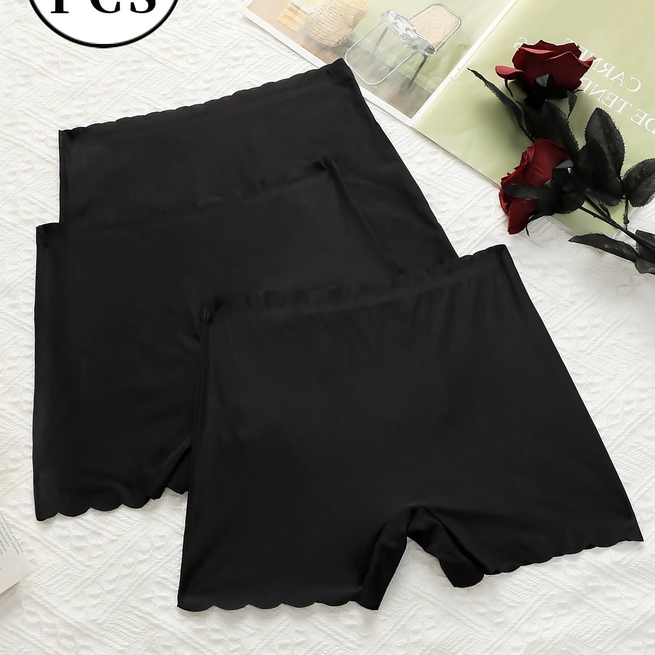 TEMU 3pcs Seamless Mid-rise Panties Women's Low-rise Lifting Scalloped Briefs Panties Anti-wardrobe Ice Safety Pants Women's Base Pants