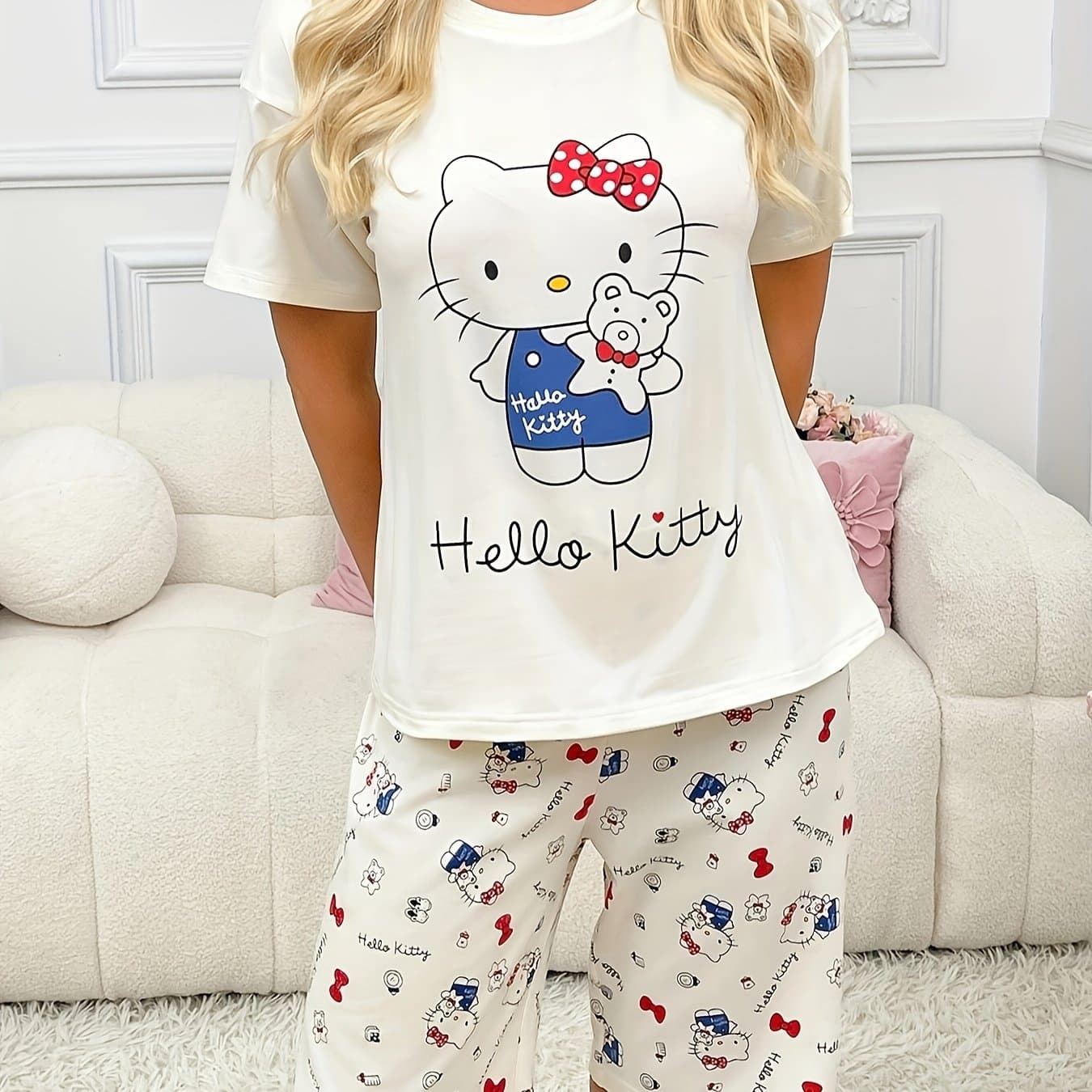 TEMU 's Hello Kitty - Cute Graphic T-shirt, Women's Short Sleeve Round Neck Top, Perfect For Casual Wear And Daily