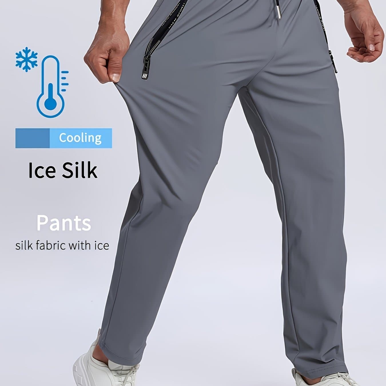 TEMU Men's Summer Sports Pants With Zippers, Lightweight Trendy Trousers, Versatile Straight Casual Long Pants, Breathable And Comfortable For Running, Cool And Outdoor Sports Pants