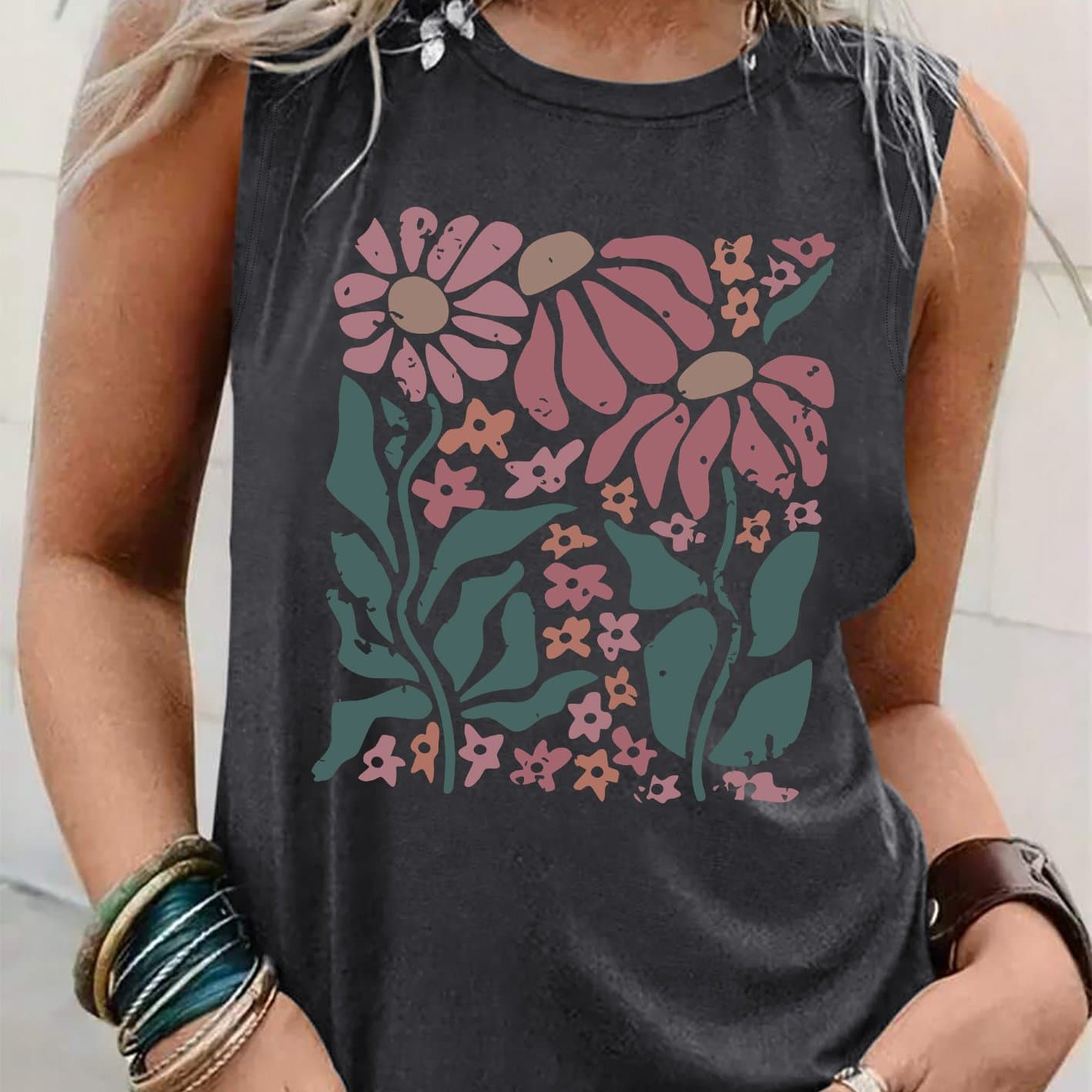 TEMU Graphic Print Tank Top, Sleeveless Casual Top For Summer And Spring, Women's Clothing thumbnail 4