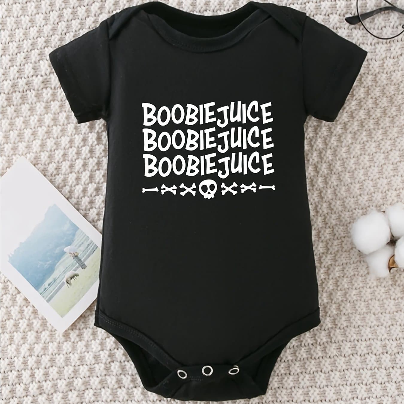 TEMU Funny Newborn Boys' Clothing Featuring A Casual And Comfy Short-sleeve Romper Made Of 100% With Design, For Outdoor