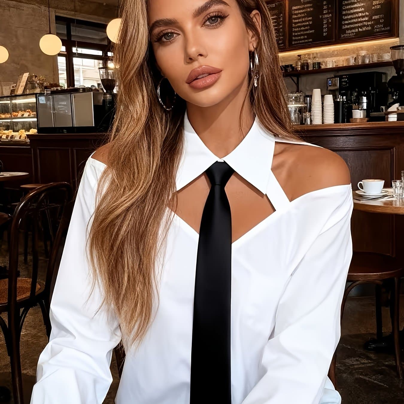 TEMU Elegant Off-shoulder Color- Tie Long-sleeve Blouse For Women's Commuting: Spring Outfit Ideas, Summer Wardrobe