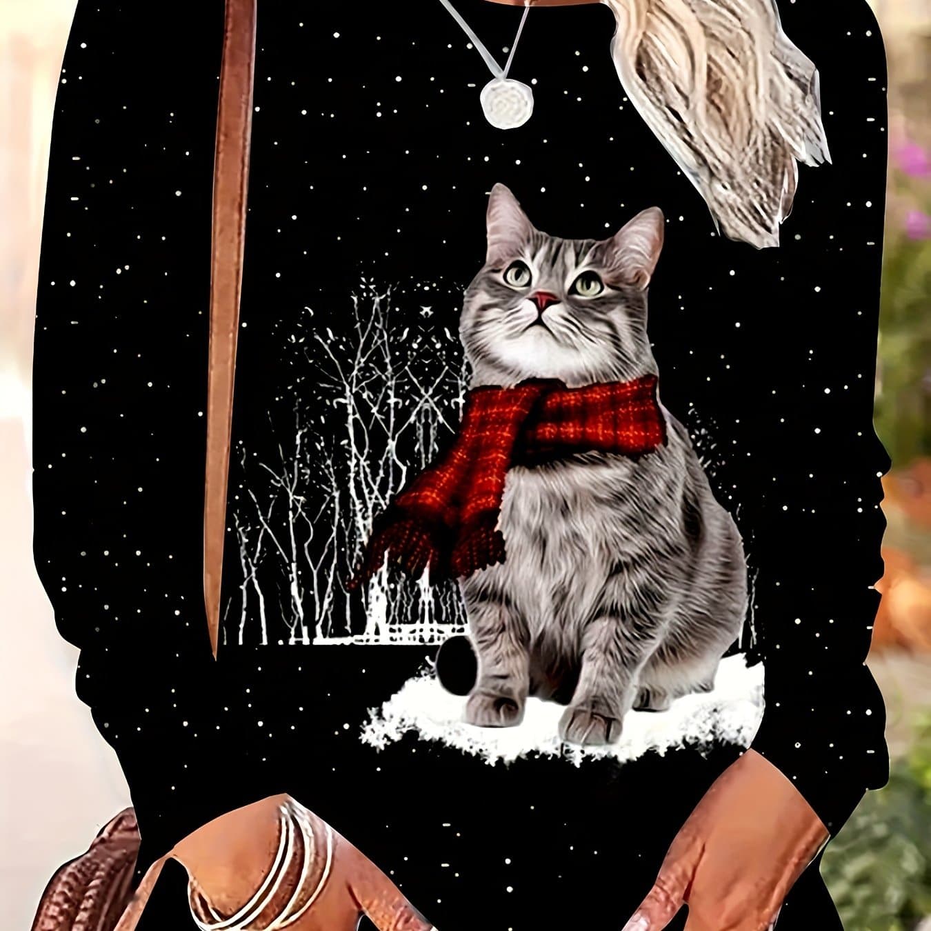 TEMU Christmas Fashion Print Party Casual Top Women's Cute Cat Print Crew Neck Short Sleeve T-shirt