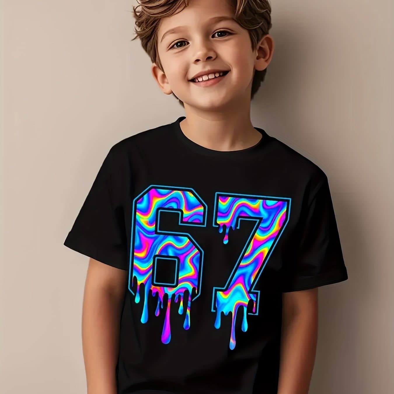 TEMU Kids' Soft Breathable Vortex 6- 6 And Girls Pattern T-shirt - Round Neck Blouse, Suitable For Early Elementary - Birthday Party Outfit Or Casual Playwear - Parent- Clothing, Kids' Casual Wear