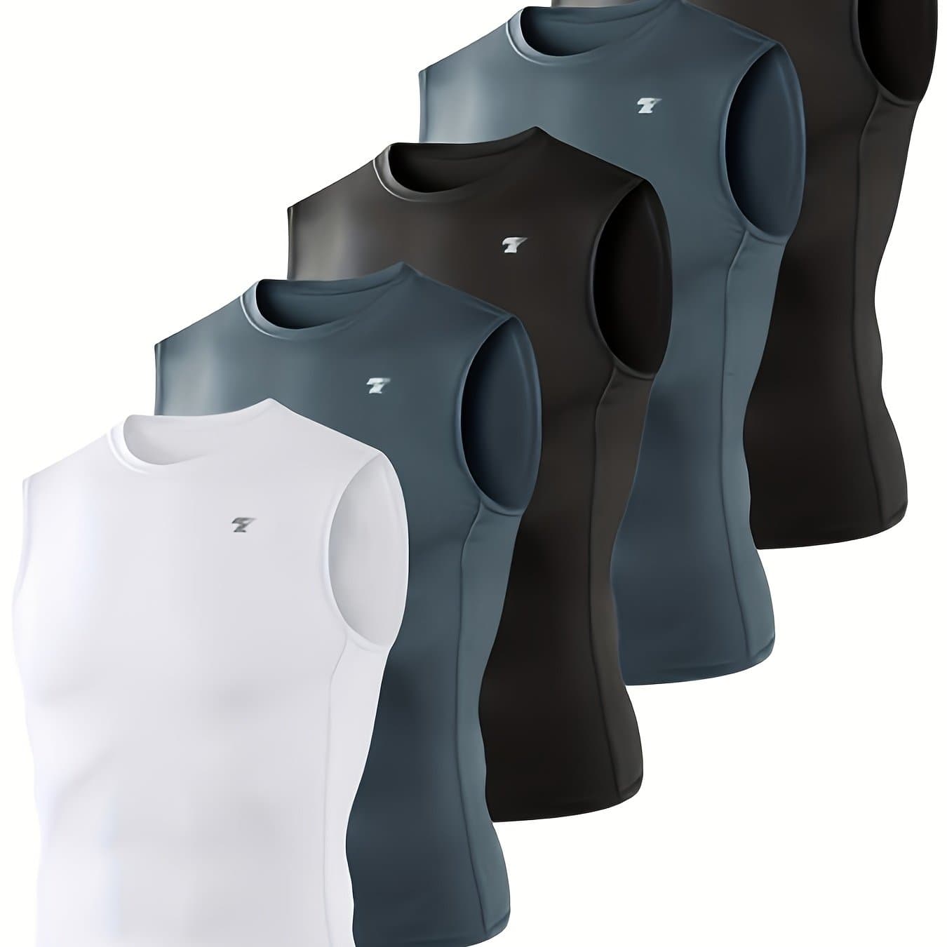 TEMU 5- Pieces Men's Sports Compression Vest Sleeveless Sports Top, Suitable For Exercise, Running, Fitness, And Daily Casual Wear