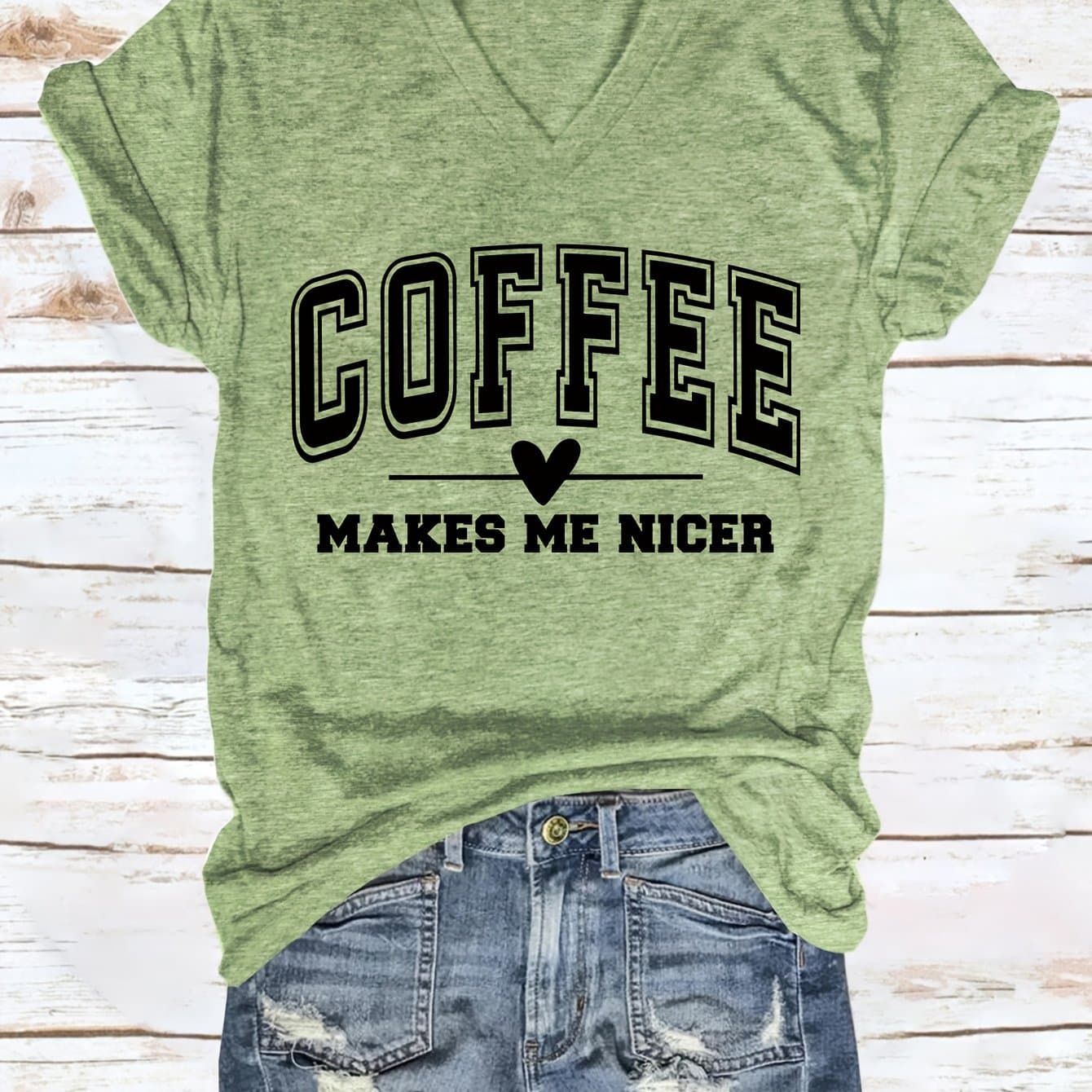 TEMU Coffee Spot -neck European And American Women's T-shirt Loose Short Sleeve
