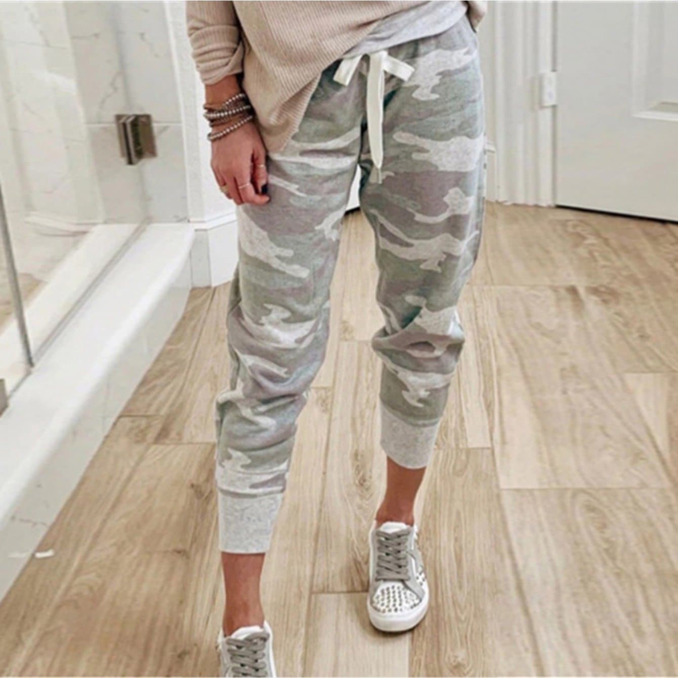 TEMU 2025 Camouflage Print Joggers For Women, Drawstring Waist Elegant , Trousers With , Versatile Fashion Essential