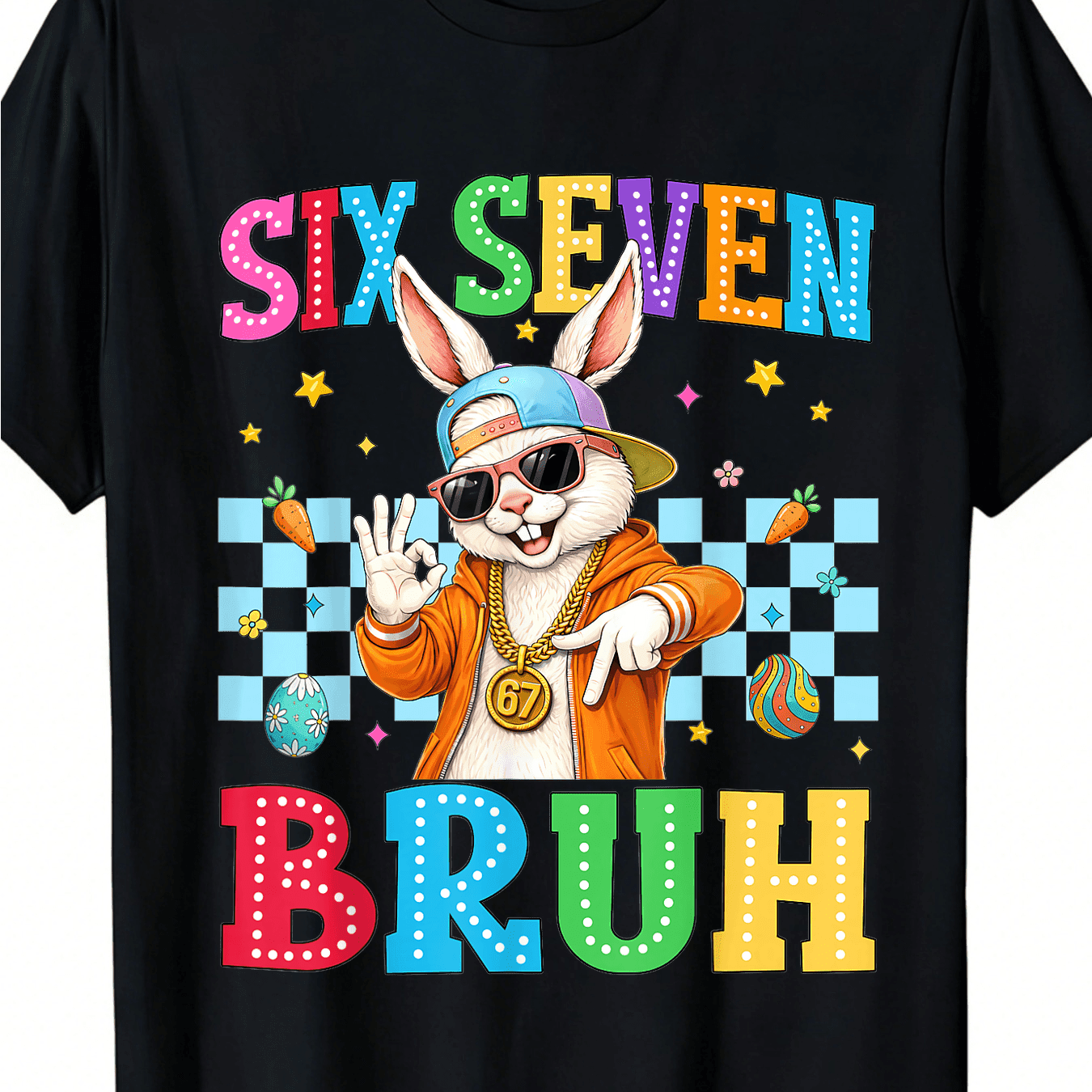 TEMU 6 & 7 Meme T-shirt - 6 67 Number , Breathable Short Sleeve Crew Neck Casual Top For Easter Gifts, Streetwear For & (regular Fit) - Best For Wear For Childen