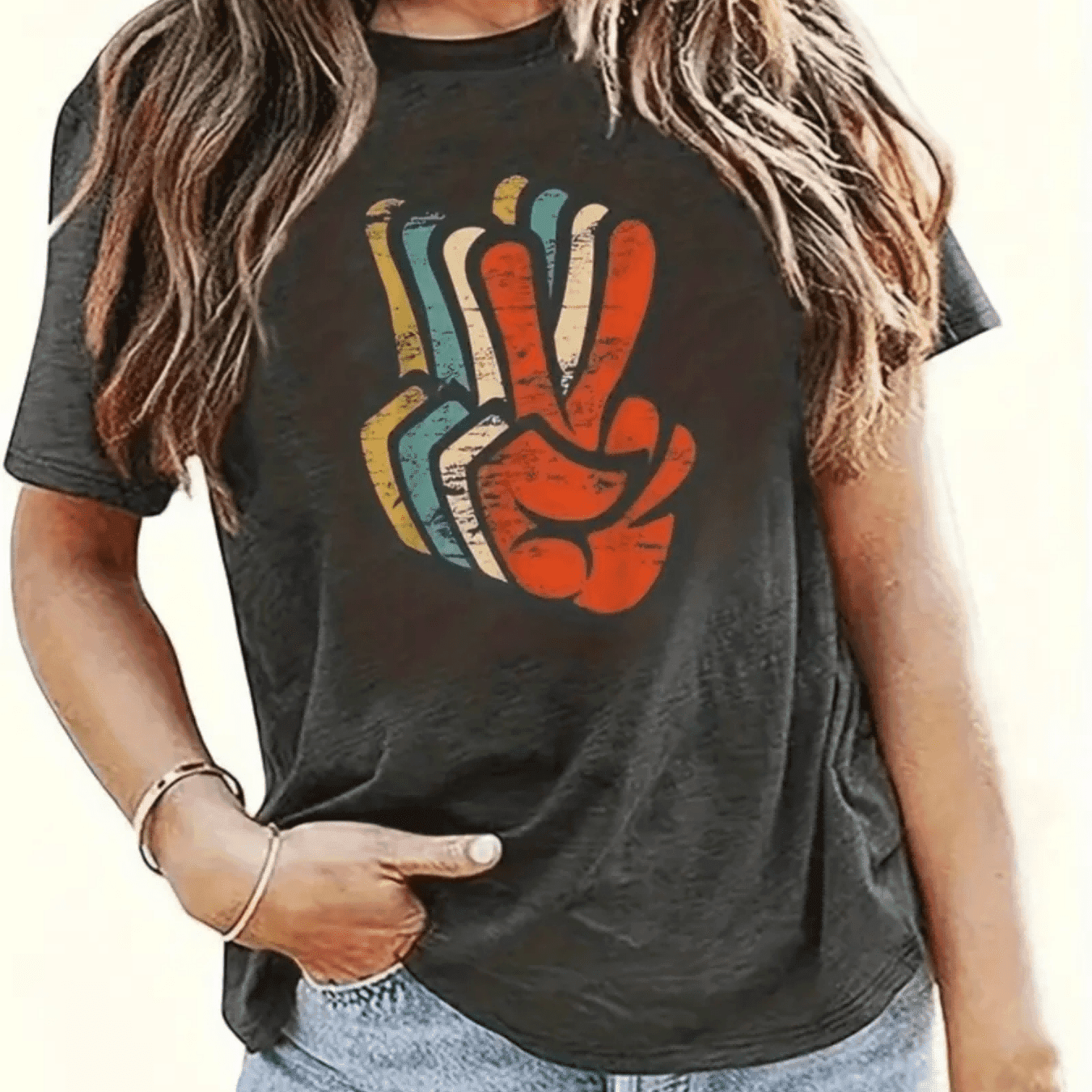 TEMU Retro Rock Pattern Round Neck Casual T-shirt, Casual And Comfortable, Versatile In All , Machine Washable