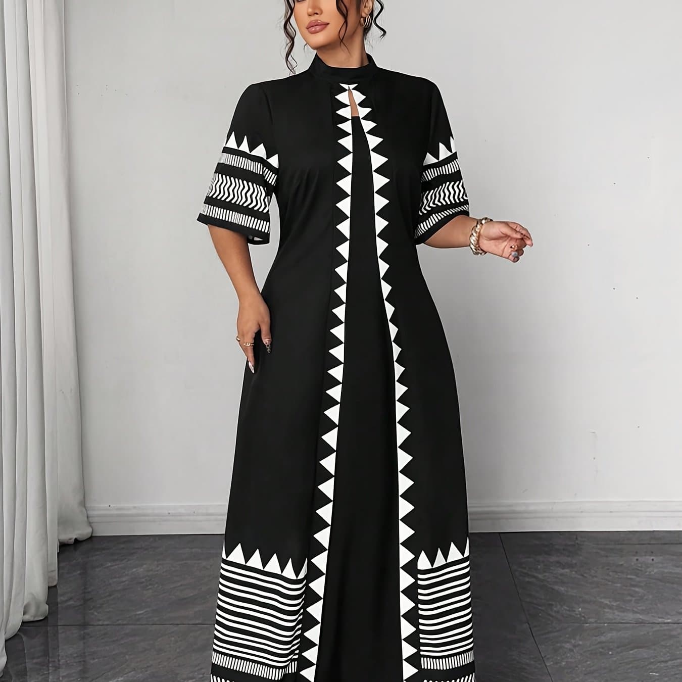 TEMU Plus Size - Plus Size - Women's Plus Size Printed Tie-front Two-piece Dress