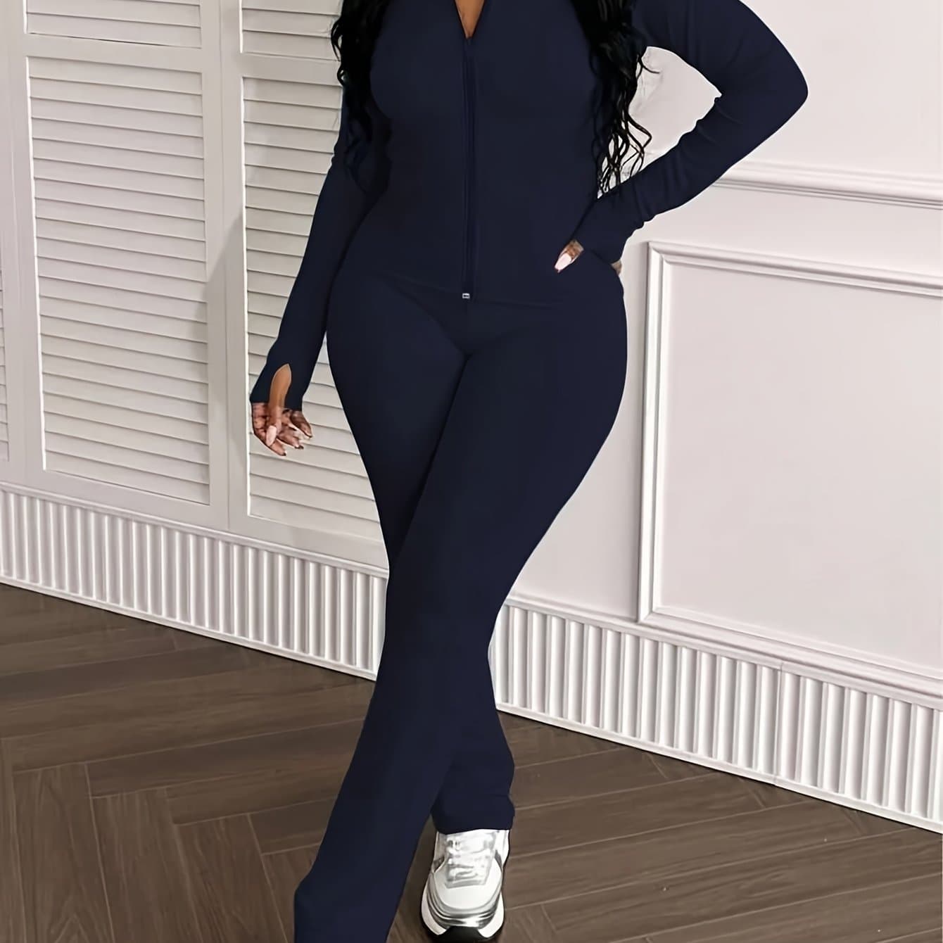 TEMU 2pcs Set Women Outfits Office Outfit Set, , Slim Fit Stand Collar Jacket & High Waist Flare Pants, Outfits For Women Wear For Work, Date, Graduation 4-season,, Comfortable Casual Daily Wear