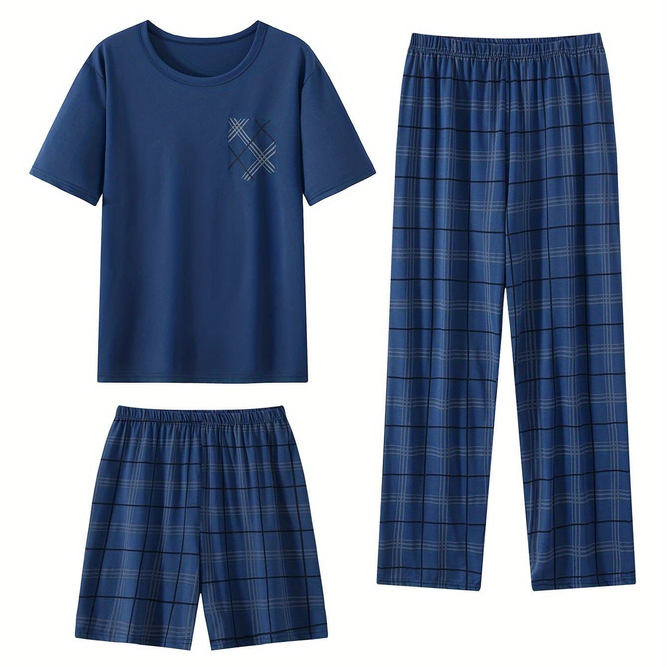 TEMU 3pcs Set Men's Summer Thin Pajama Set Short Sleeve And Shorts And Long Pants Wear Set