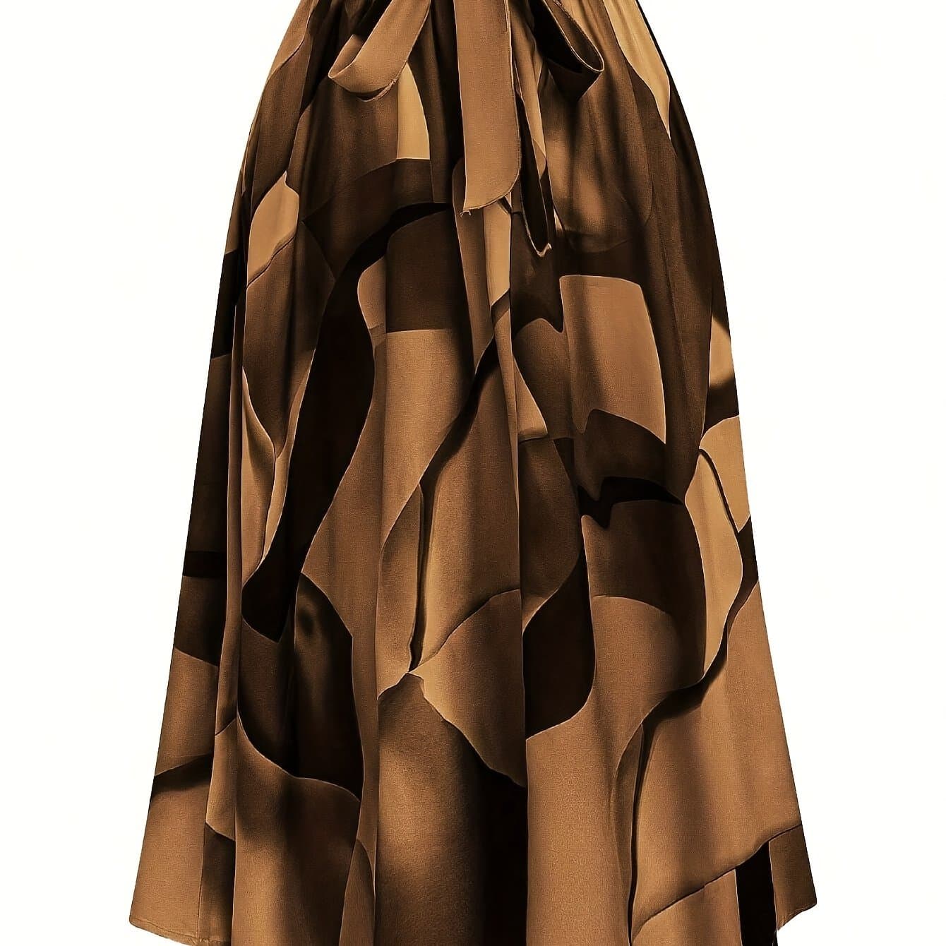 TEMU 1pc Women's Casual Polyester Midi Skirt With Front Tie, Woven Stripe Print, Versatile For Spring/summer/fall
