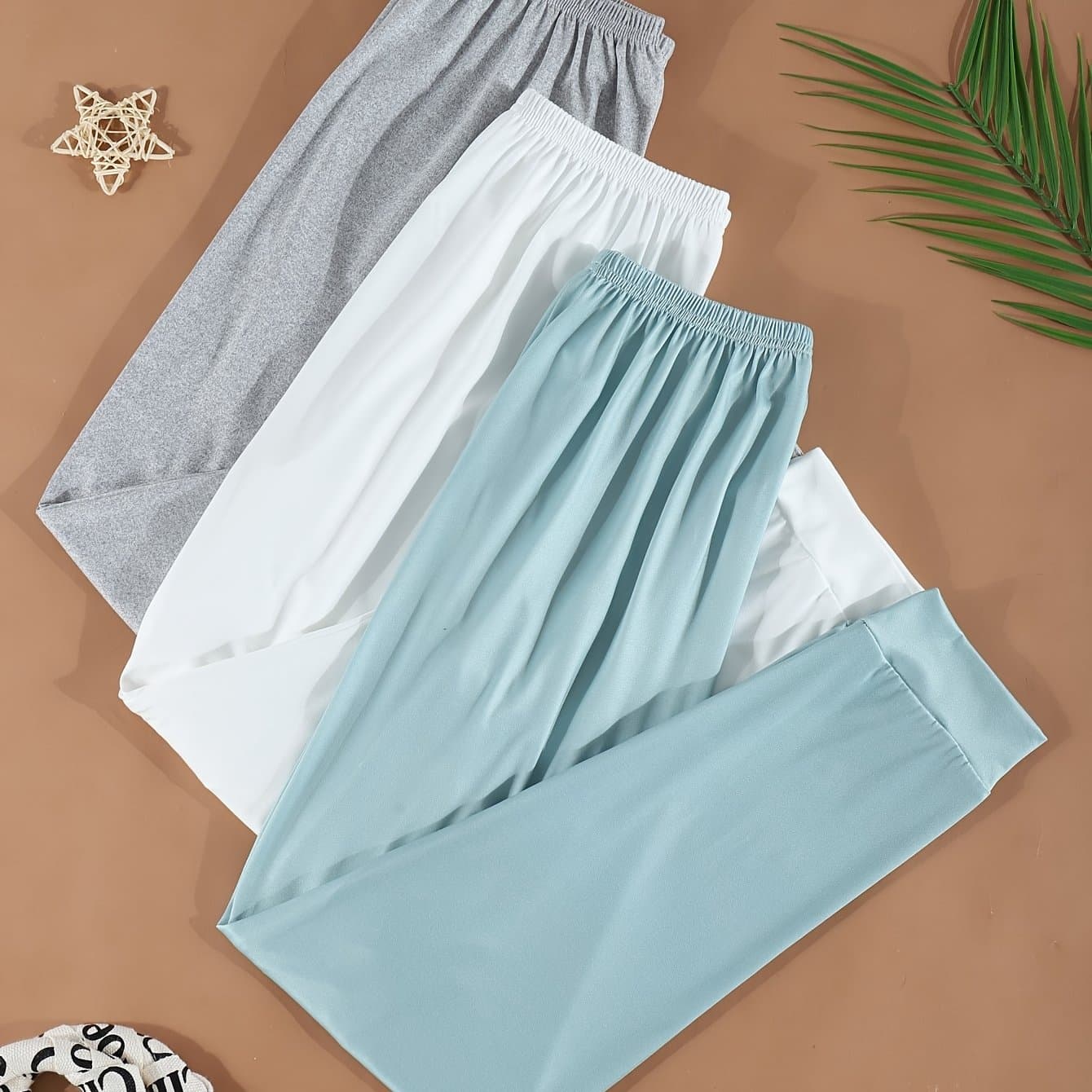 TEMU 3pcs Women' Pants - Solid -length Nightgowns With, Pajama Trousers, Machine Washable & Multi-use For & Lounge Wear - Comfortable For S (3pcs Bundle)