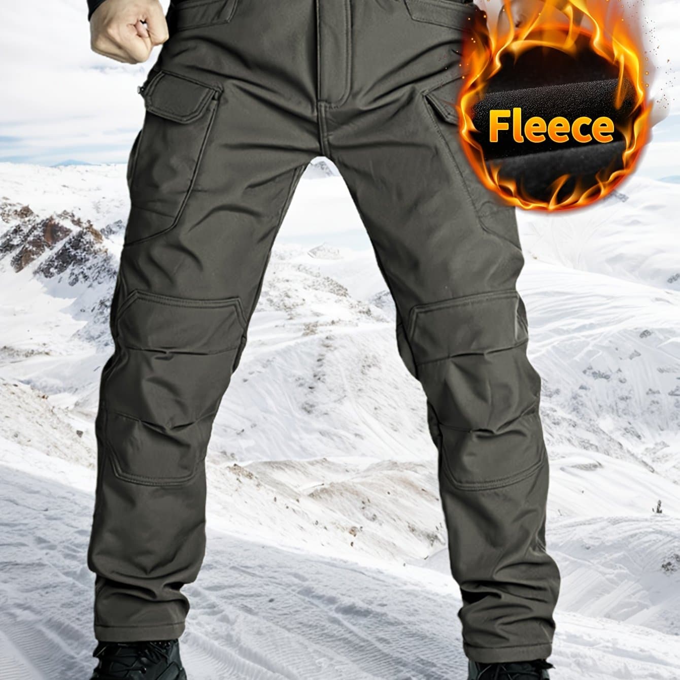 TEMU Fleece Lined Cargo Pants For Men Winter Work Pants With Pockets For Outdoor Hiking Hunting Tactical Lightweight Pants Stretch Cargo Pants (no Belt)