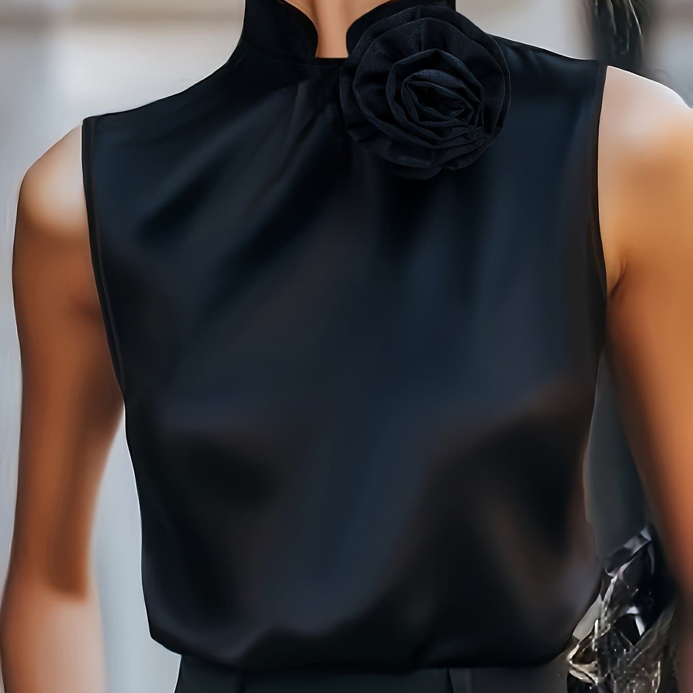 TEMU Solid Color Three-dimensional Flower Elegant Sleeveless Shirt, Fashionable And Elegant Sleeveless Top, Women's Clothing []