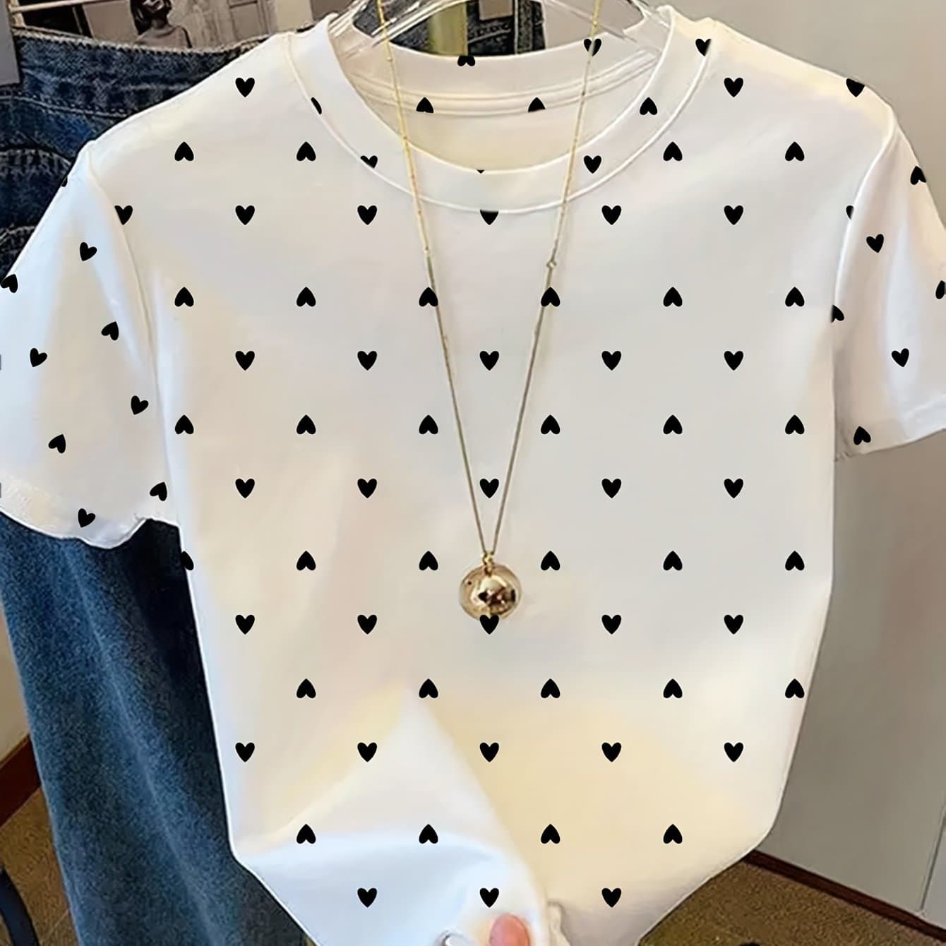 TEMU Women's Elegant Simple Round Neck Printed Short Sleeve T-shirt