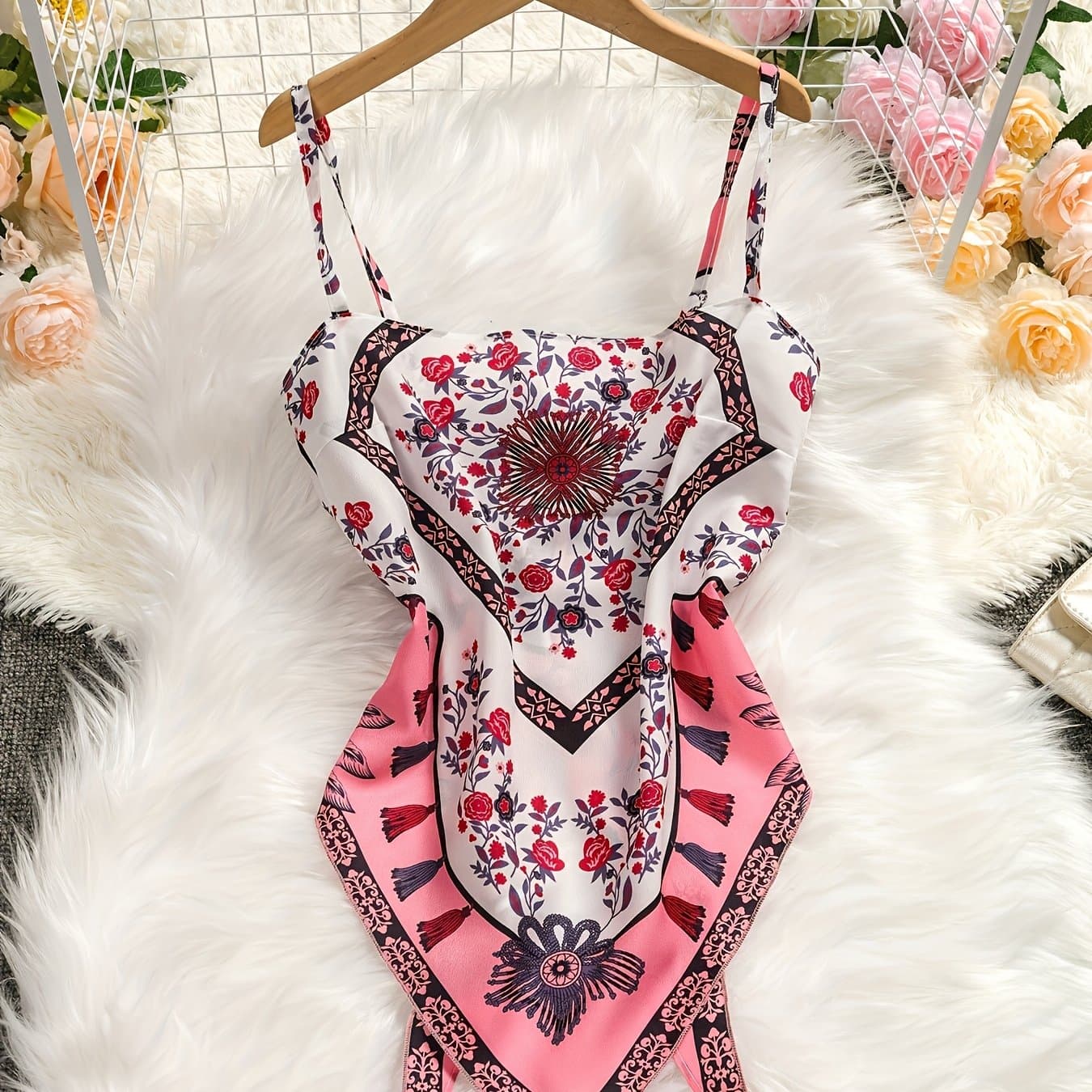 TEMU Fashionable Printed Camisole With A Sexy Open Back And Design For Women