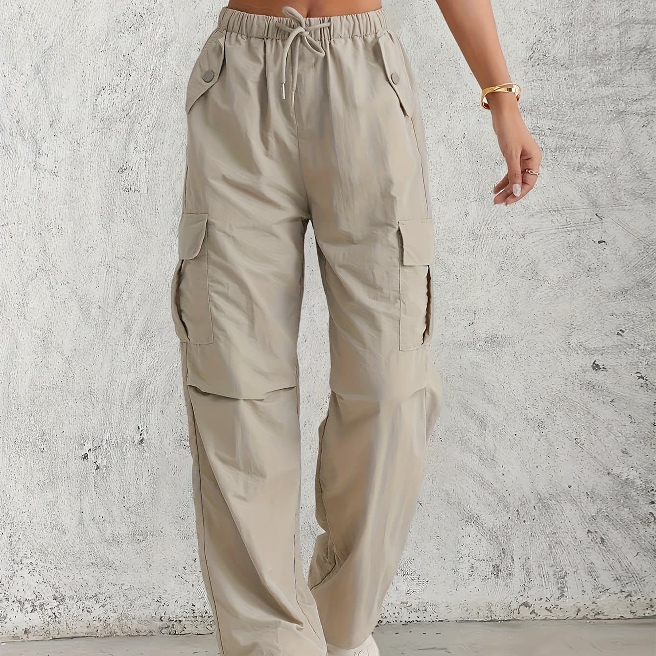 TEMU 1pc Stretchy Cargo Pants-plus Size Stretchy Women's High-waisted Cargo Pants, Multi-, Quick-dry Fabric, Elastic Waistband, Casual Loose Fit, , Casual Wear|