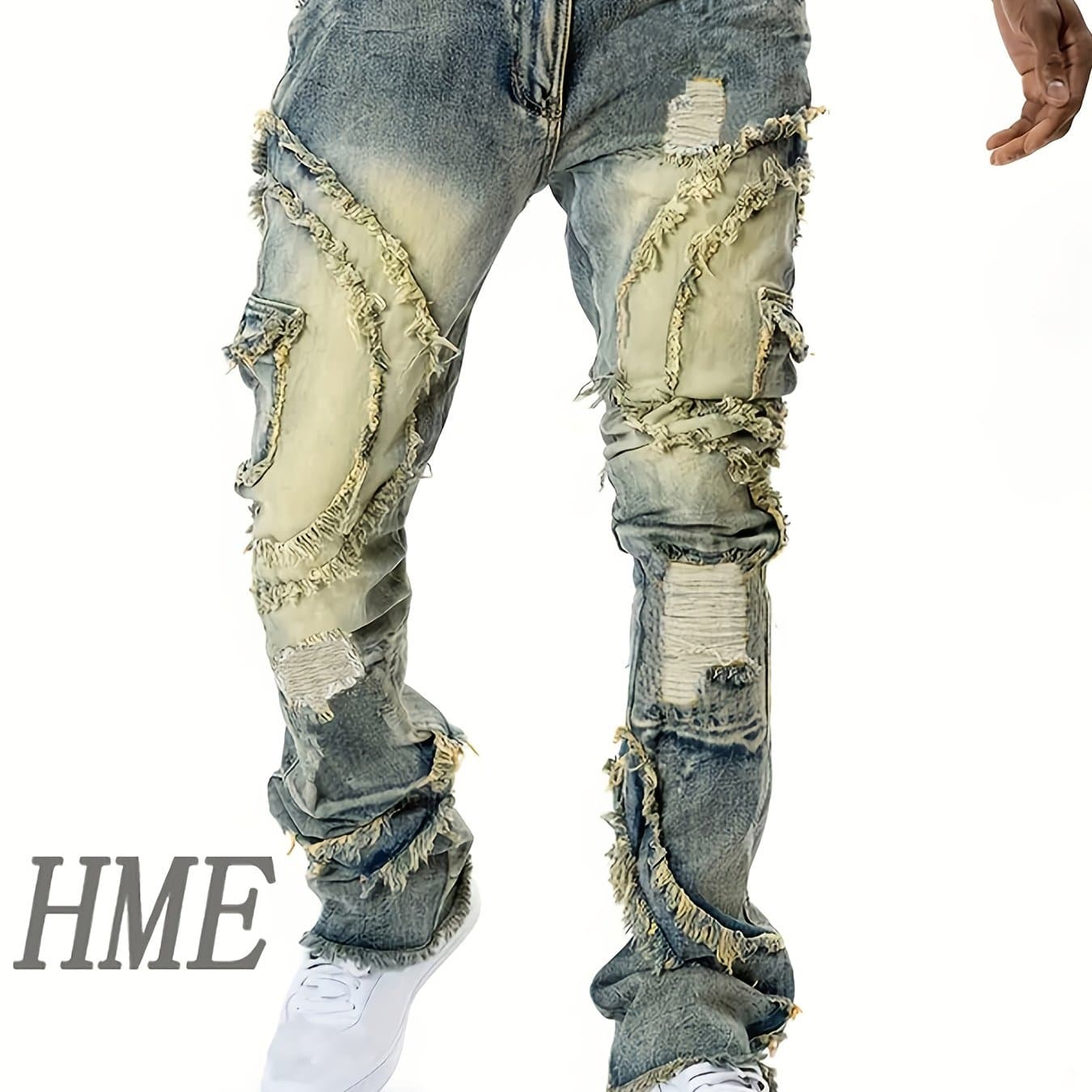 TEMU Hme Men's Slim-fit Straight Stretch Denim Jeans With Pocket Edges