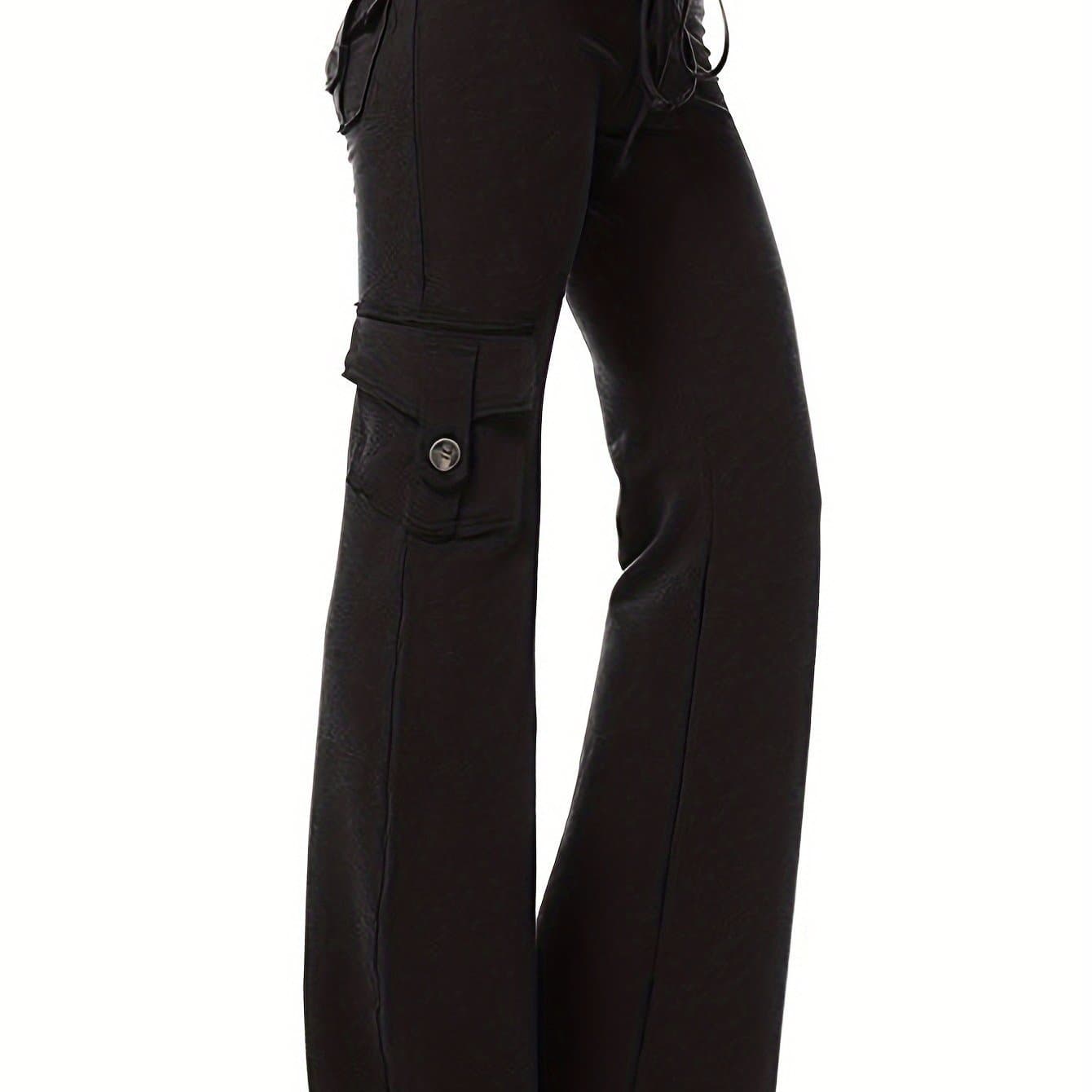 TEMU Foeieraa 1pc Women's Sweatpants, High-waisted Loose Joggers, Plus Size Wide-leg Streetwear Casual Hiking Pants With 4 Pockets For Easy . Casual Long Pants With Button Pockets And Elastic Waist