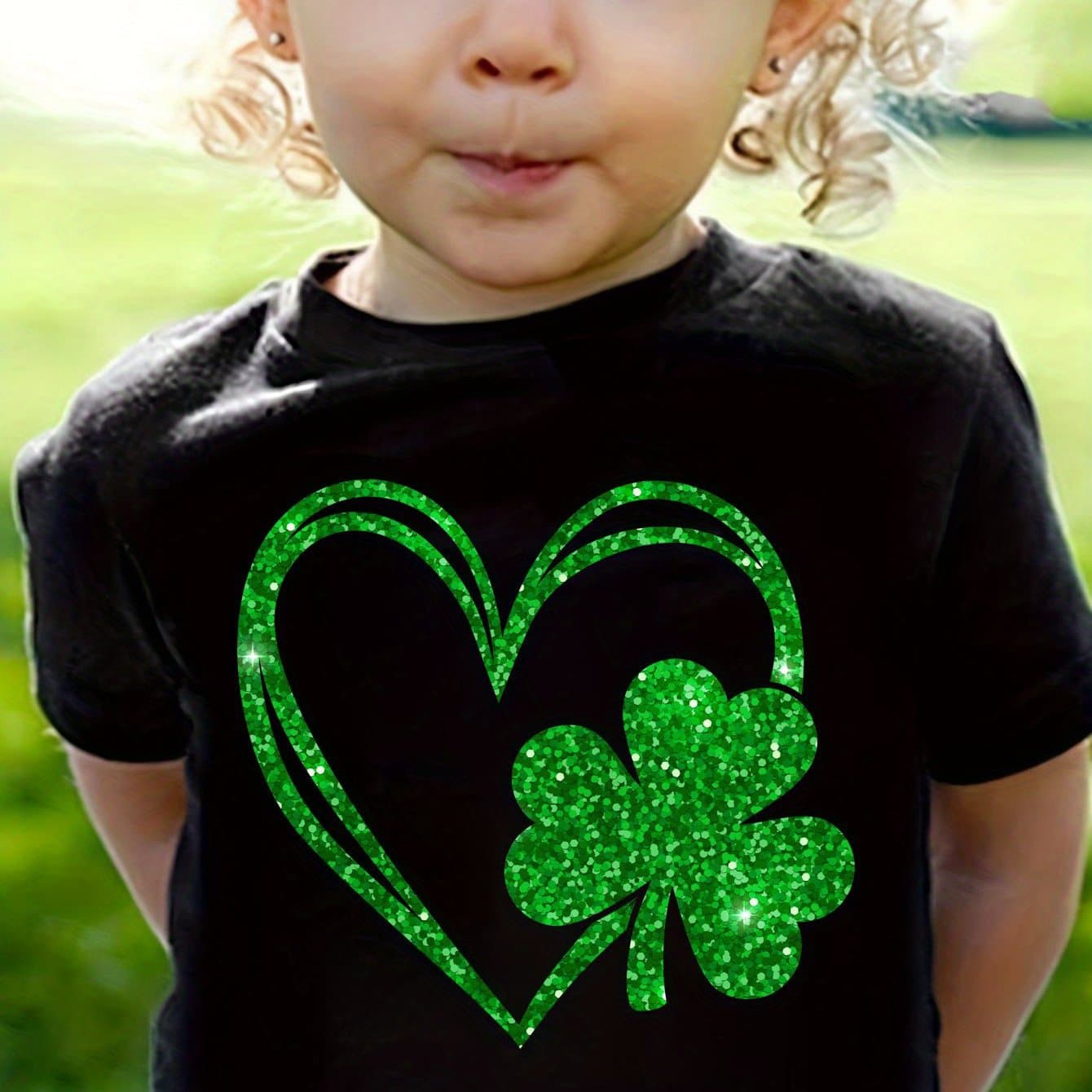 TEMU Girls 's Day Clover Lovprint 100% Cotton Short Sleeve T-shirt, Comfy Casual Tees For Girls Summer