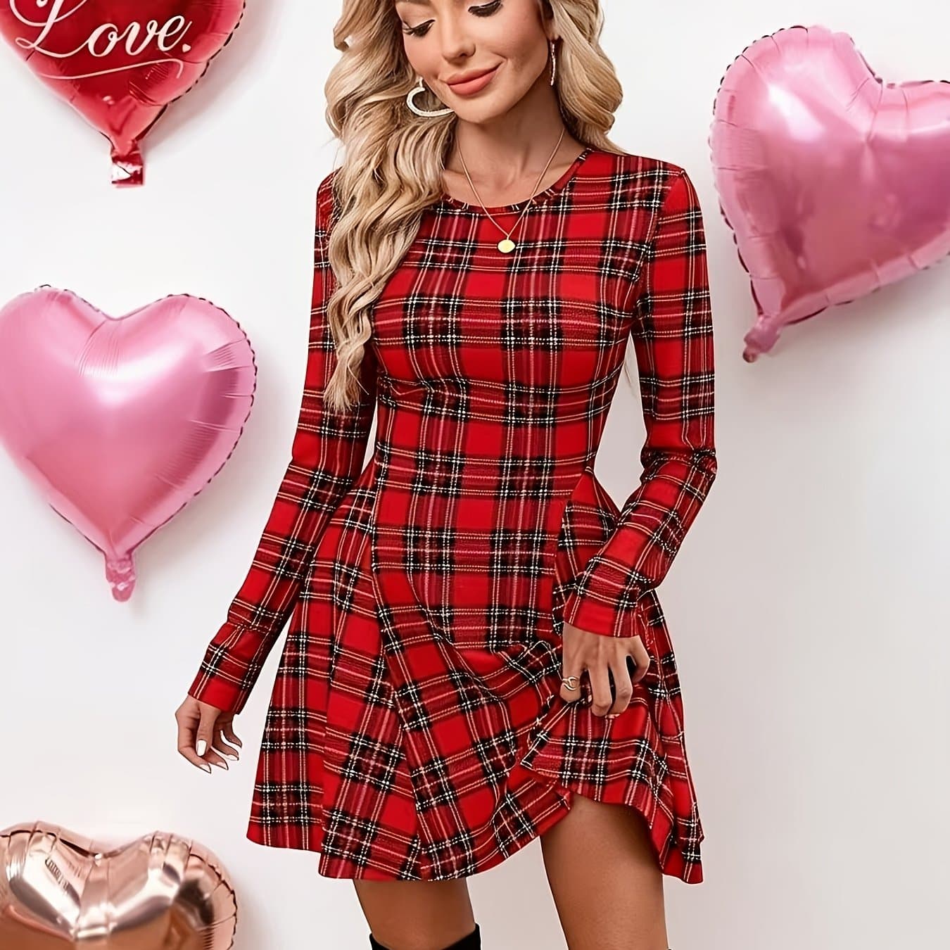 TEMU 2026 Women's Round Neck A-line Print Elegant Dress