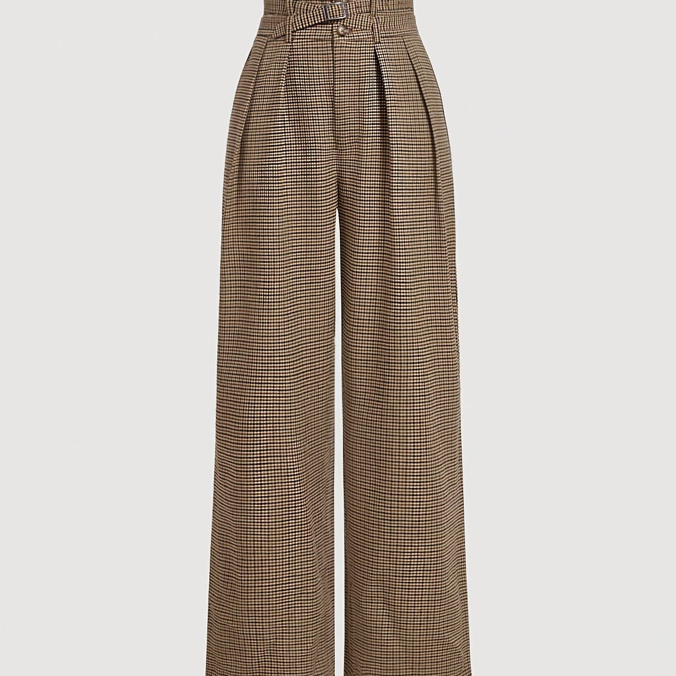 TEMU Women's High-waisted Button Zipper Wide- Fashion Pants