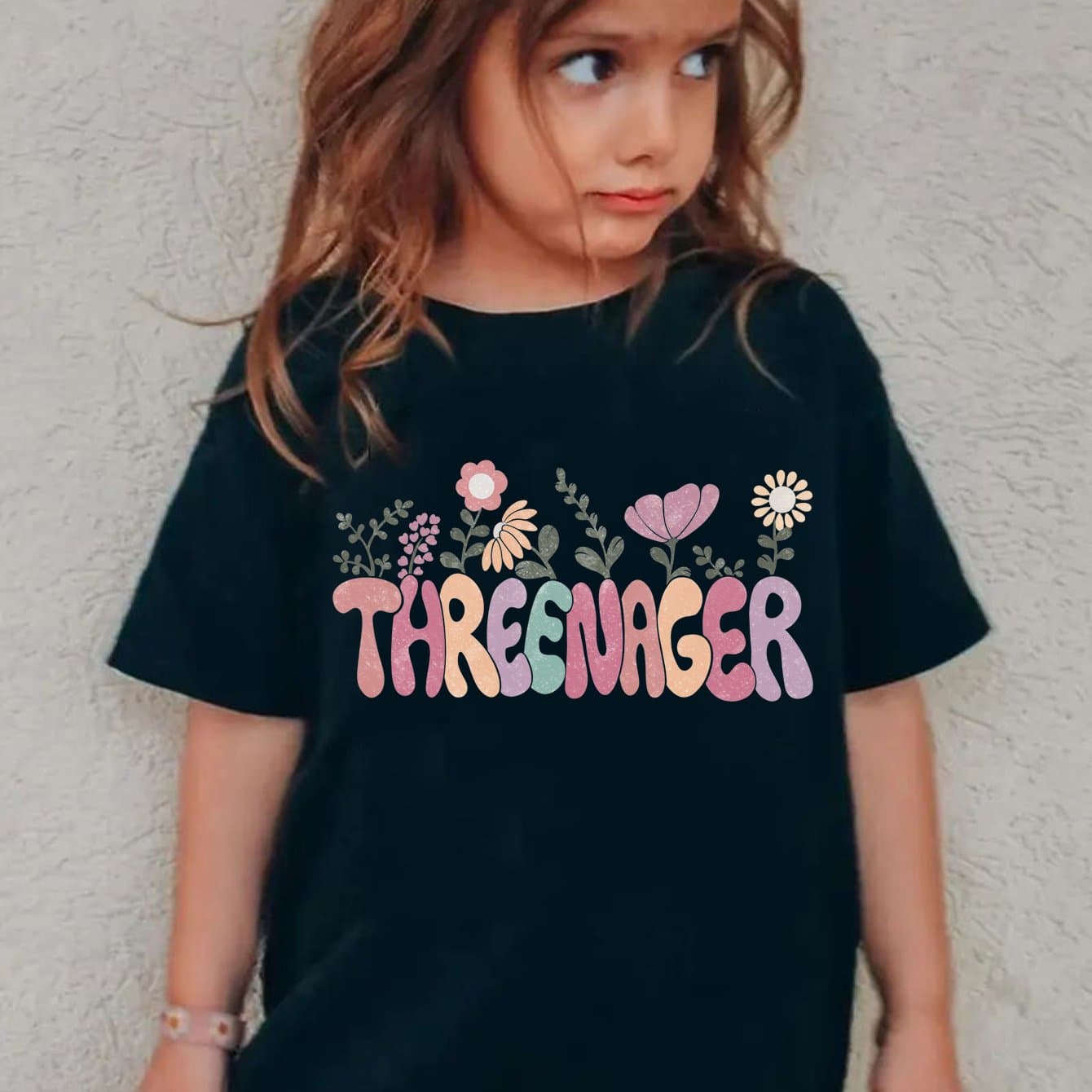 TEMU Girls' T-shirt With A Print From Three-