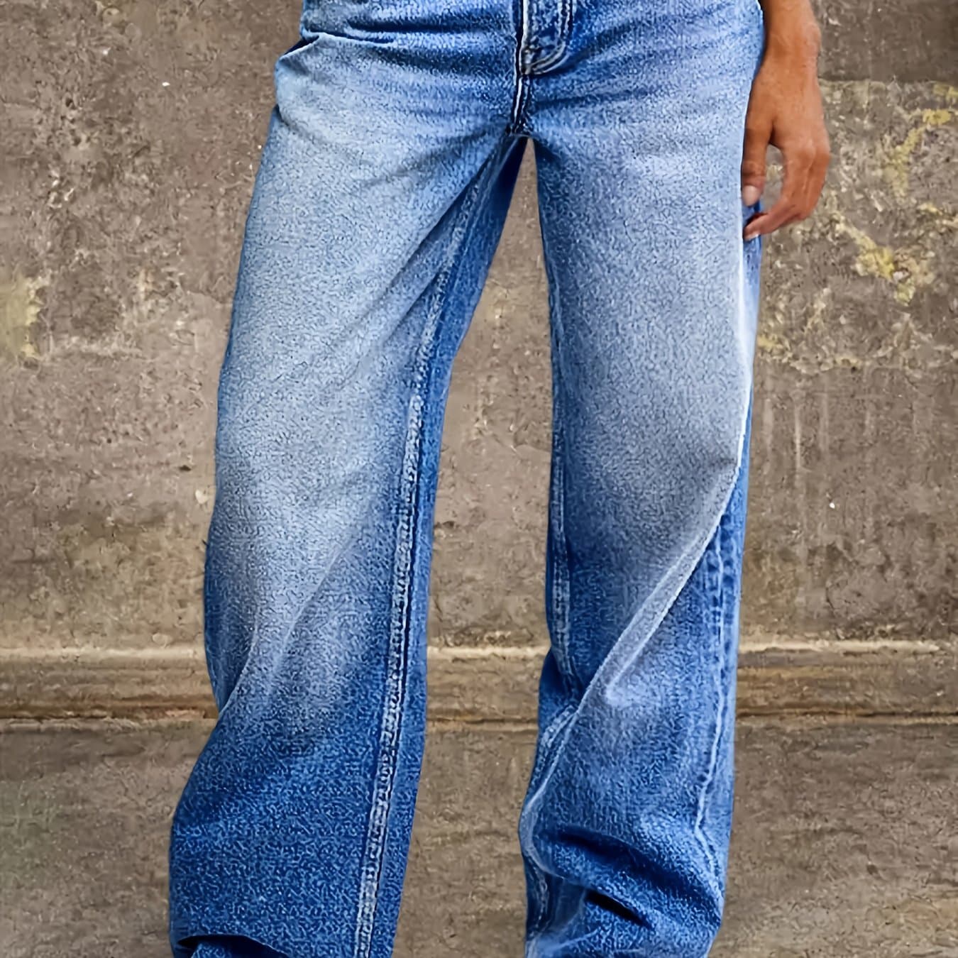 TEMU Women's Jeans, Loose Straight Leg Wide Leg Casual Pants, Blue Washed Versatile Elastic Loose Pants, Women's Jeans And Clothing