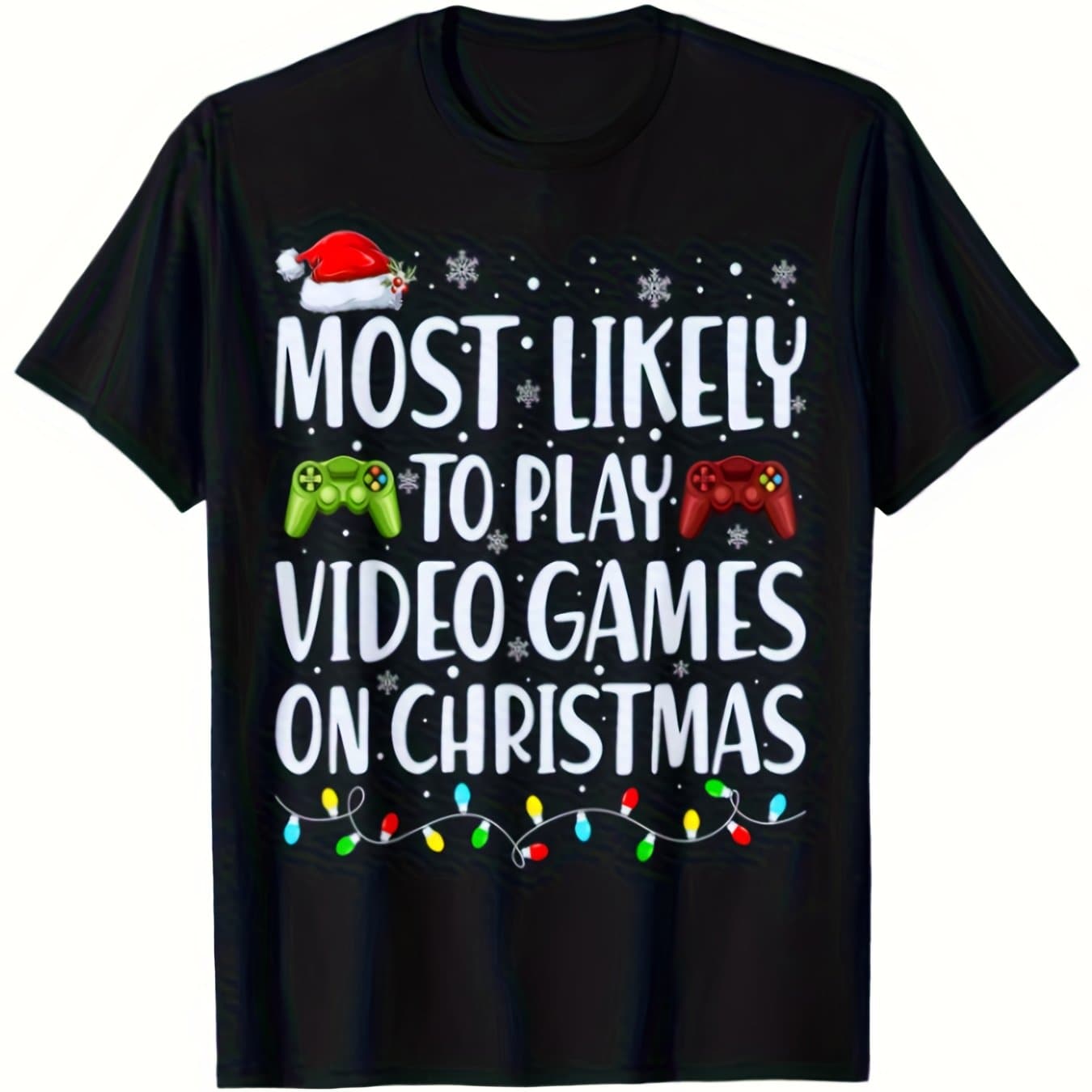 TEMU Most To Play Games On Christmas Xmas Lights T-shirt