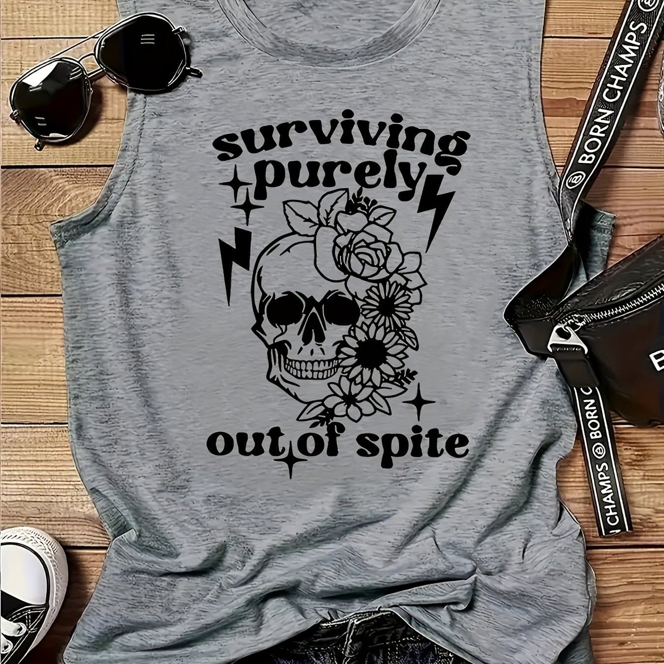 TEMU Alphabet And Flower Pattern Print For Elegant Casual, Sleeveless Crewneck Vest Top For Women