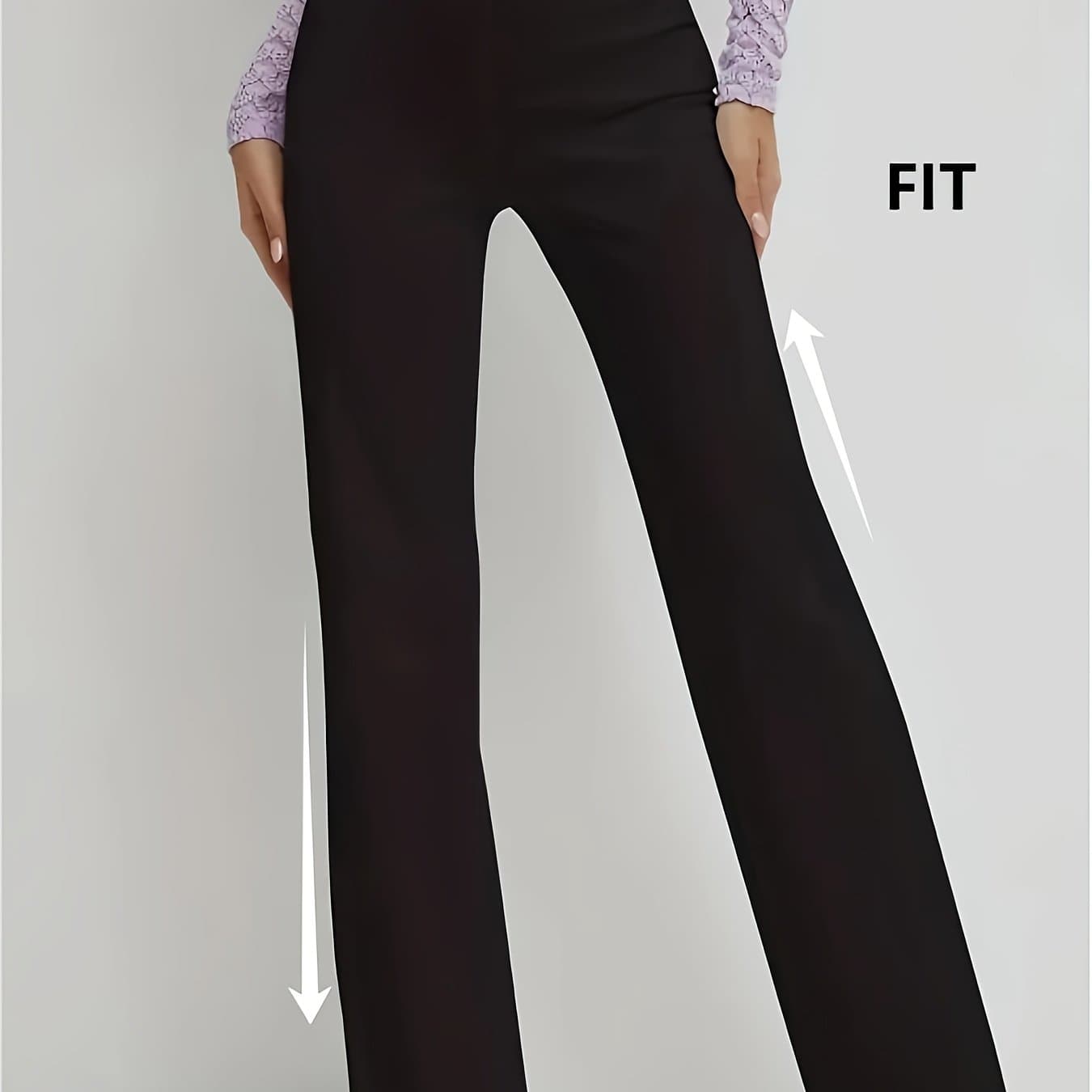 TEMU Elegant Long Pants For Spring, Summer Women's Wear, Daily Black, Solid Color, Straight Leg, Slim Fit, Soft Fabric, Versatile Straight Leg Pants For Commuting Black Pants For Women