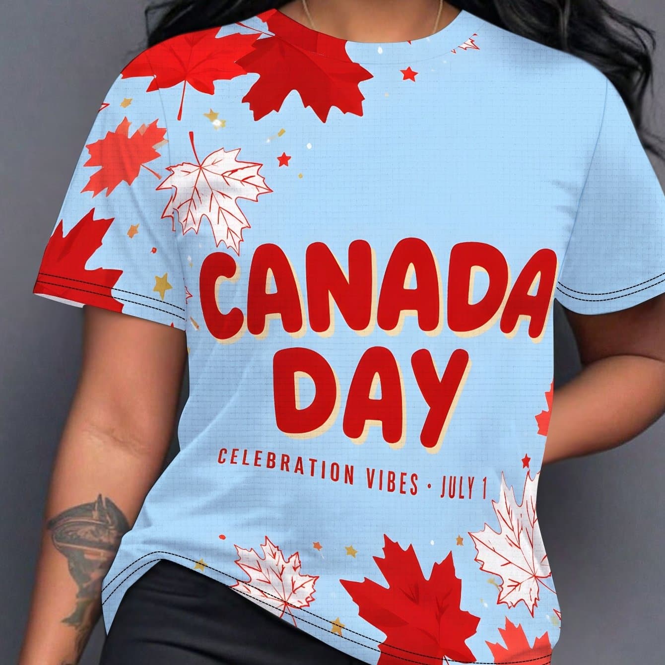 TEMU Happy Canada Day Women's Casual Print Round Neck Short Sleeve T-shirt, Daily Tees, , Fashionable For Summer Beach, Vacation thumbnail 2