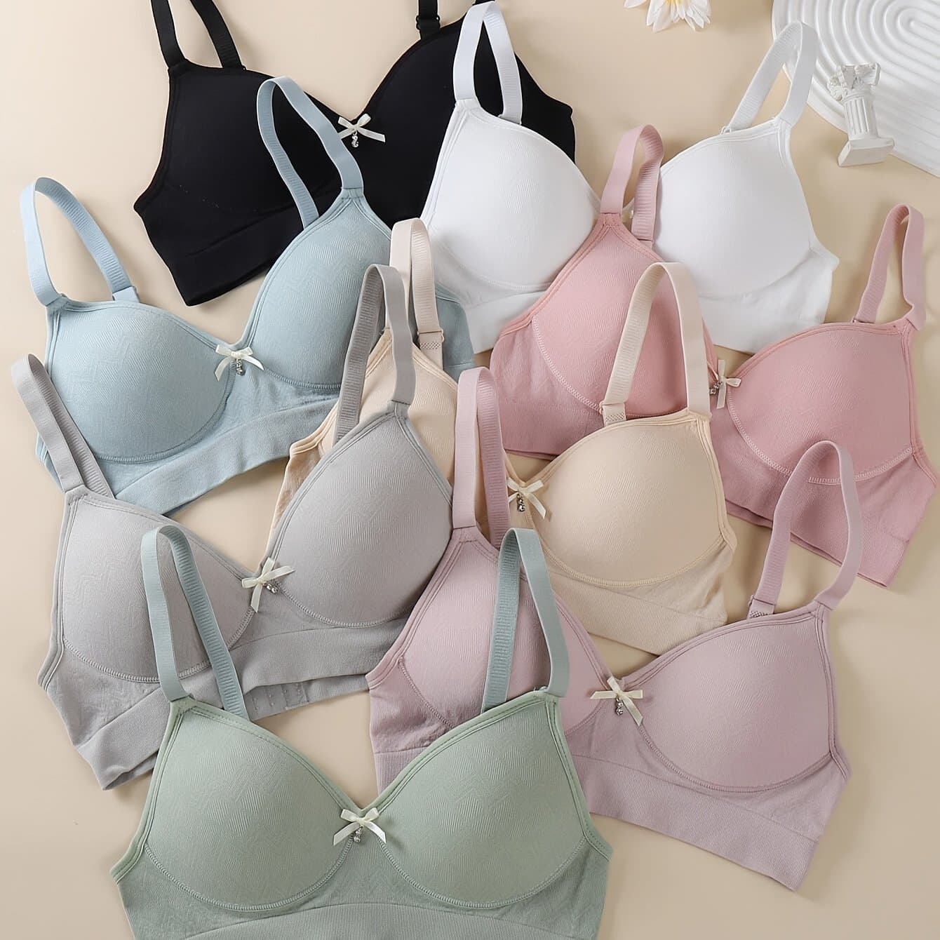 TEMU Random 8-, 1pc Per Pack, Style Random. Women' Color Comfortable And Breathable Underwear. Wire-free, Push-up Bra That Side Breasts, Lifts, And Shapes. Seamless Underwire Bra. Simple And Versatile