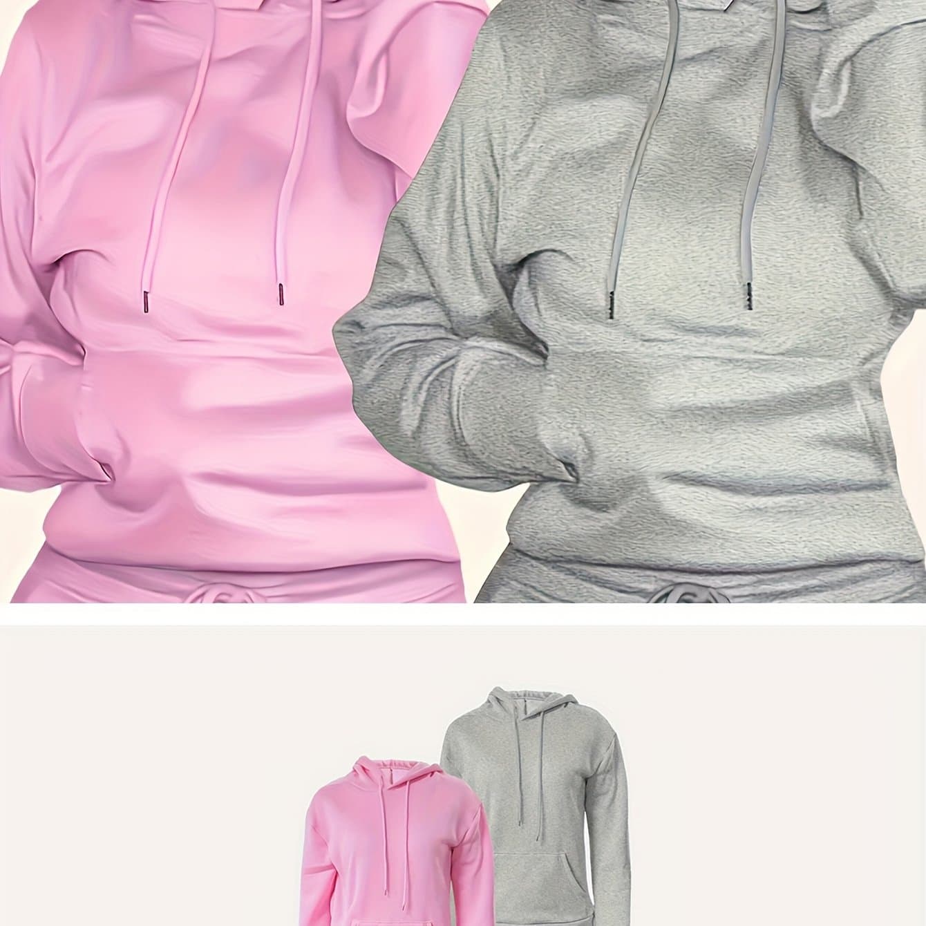 TEMU 2pcs Women' Color Hoodies - Cozy Polyester Blend, Long Sleeve With Pockets Women's Tops, Machine Washable - Fall & Winter