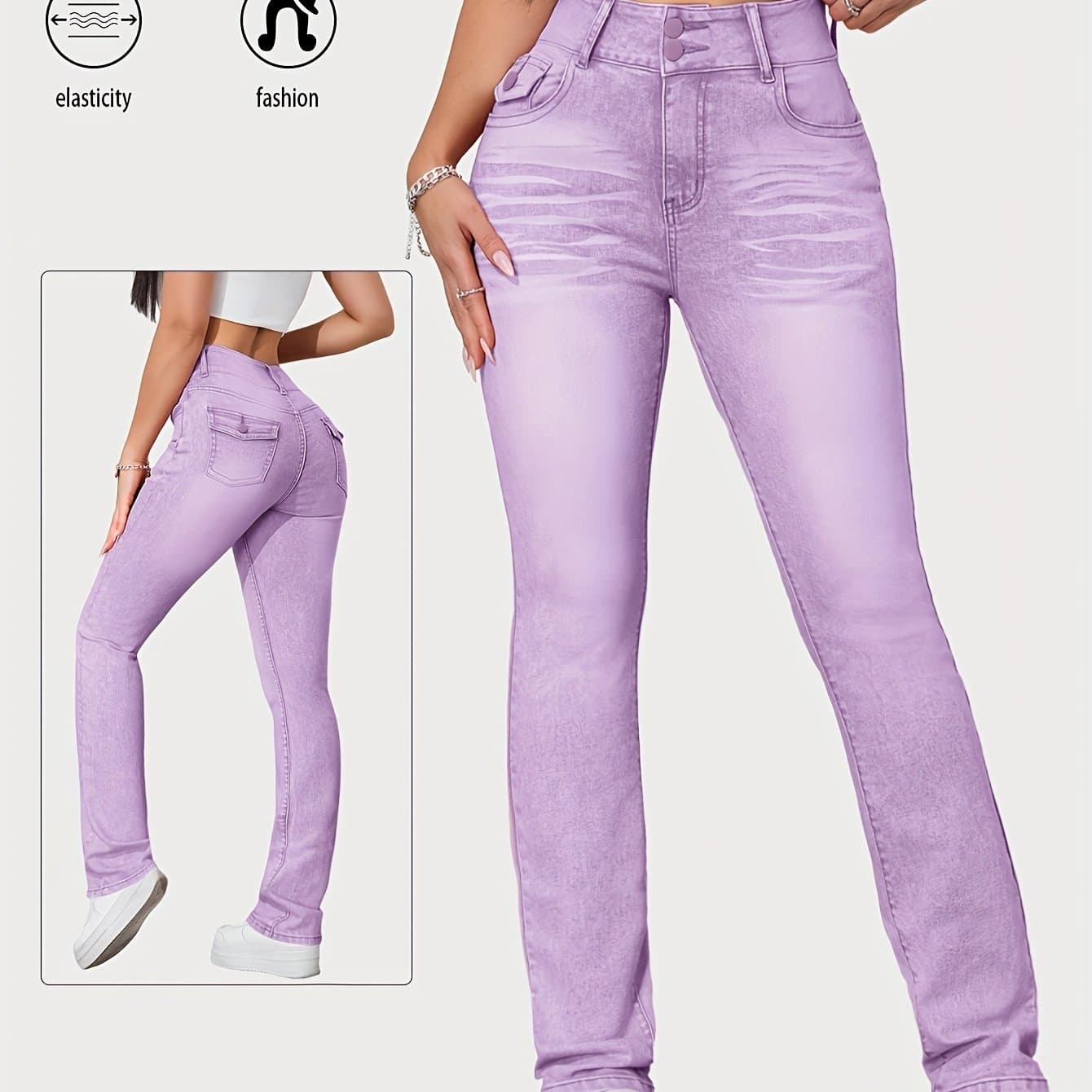TEMU Cute Purple Jeans, Y2k Fashionable And Slim-fitting Style, With Pocket