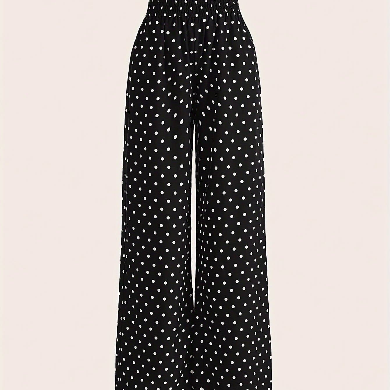 TEMU Elastic Waist, Ruffle Hem Polka Dot Pants High Waist Wide Leg Trousers