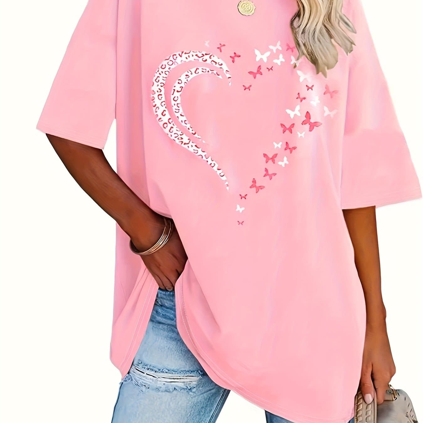 TEMU Plus Size - Plus Size - Plus Size Printed Heart Comfortable Top