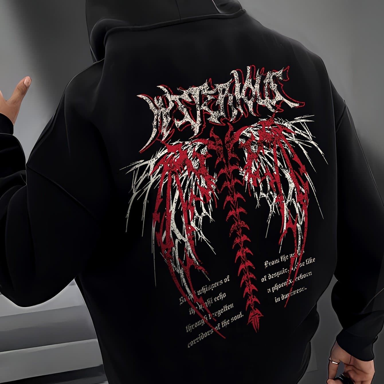 TEMU Men's Stylish Hooded Sweatshirt With Fleece, Featuring Skeleton Letters Print On The Front And Back, Suitable For Couples, Long-sleeved Jacket, Thick Outerwear For Casual Sports And Streetwear