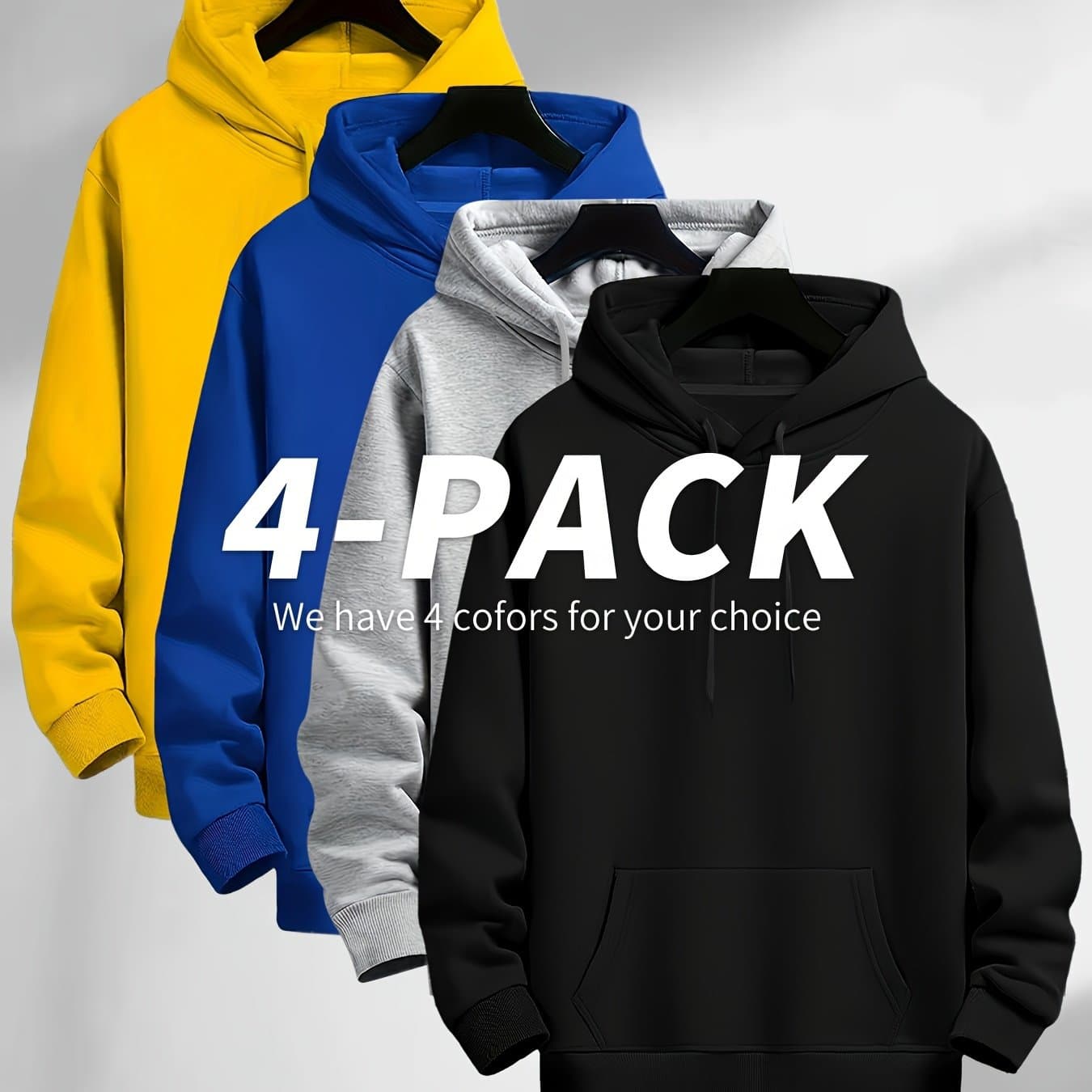 TEMU [solid Color Men's Warm Tops, Suitable For Autumn And Winter] 4 Simple Solid Color Men's Warm Tops And Hoodies For Autumn And Winter - Men's Casual Kangaroo Pocket Hoodie