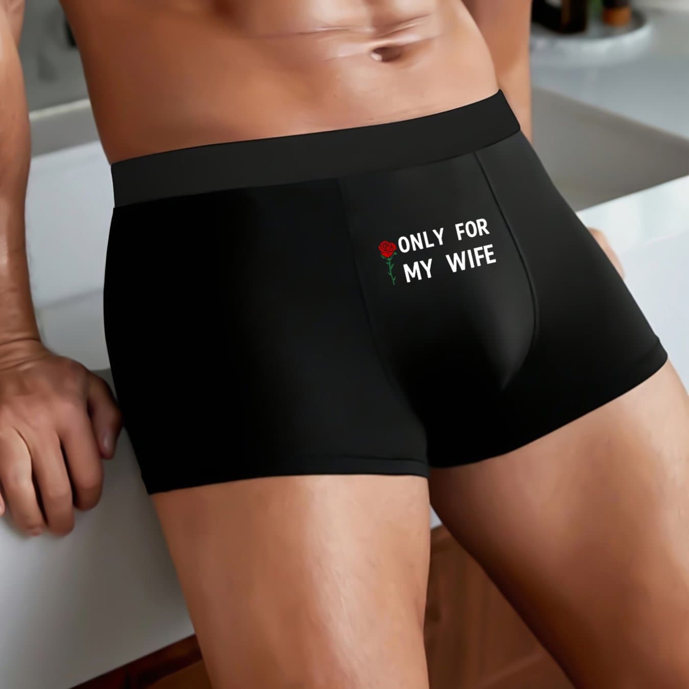 TEMU 1pc "for My Wife" Men's Rose-patterned Boxer Briefs, Comfortable And Breathable, Skin-friendly Fabric, Suitable For Daily Wear
