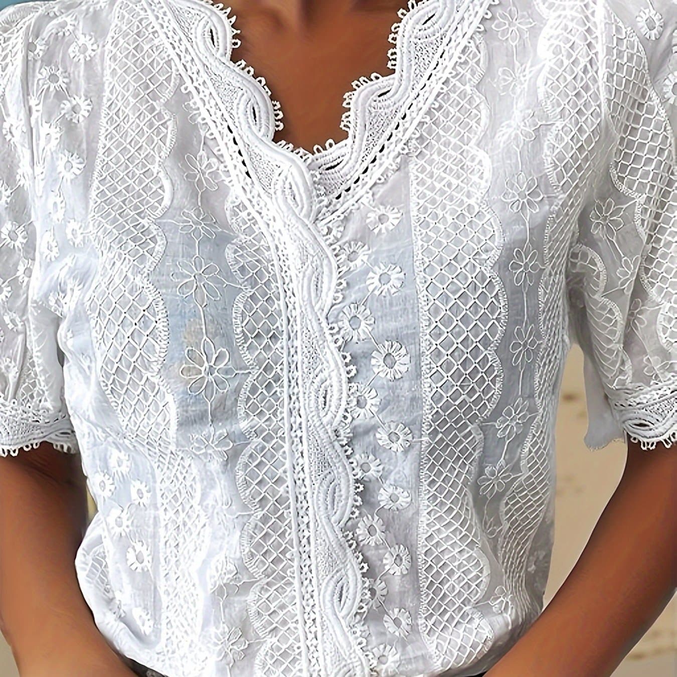 TEMU New Lace V-neck Short Sleeve Women's Top