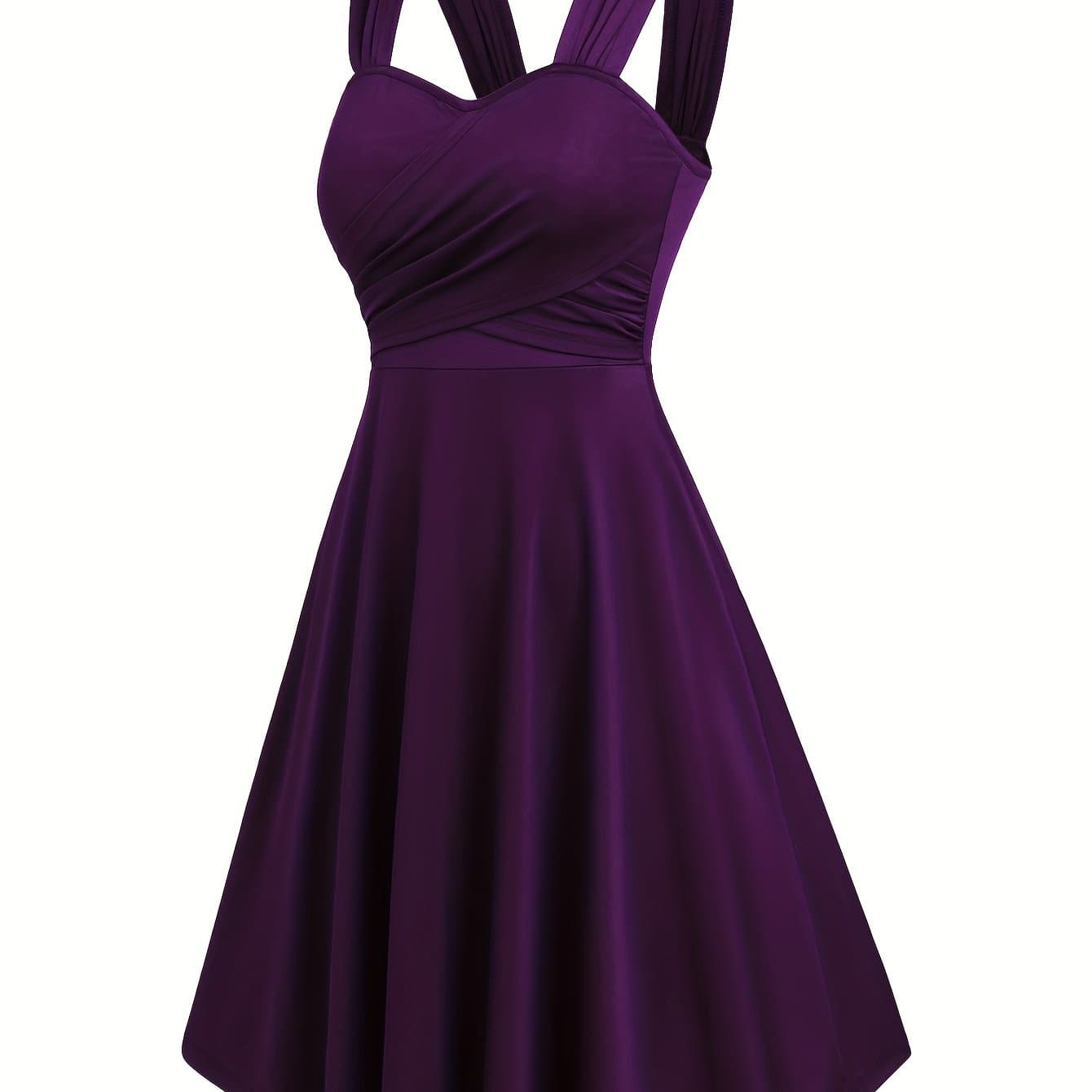 TEMU Women's Elegant Sleeveless -back Strap A-line Dress - Solid Color Machine Washable Medium Stretch Fabric For Spring/summer Casual & Formal Occasions