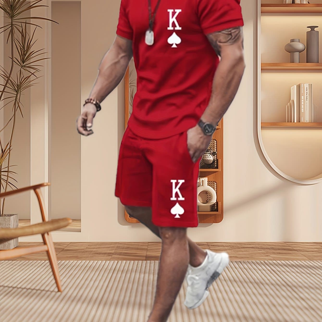 TEMU The Red Set Stands Out With The "k" Element From Playing Cards, Stylish And Eye - Catching, Unique Personality And .