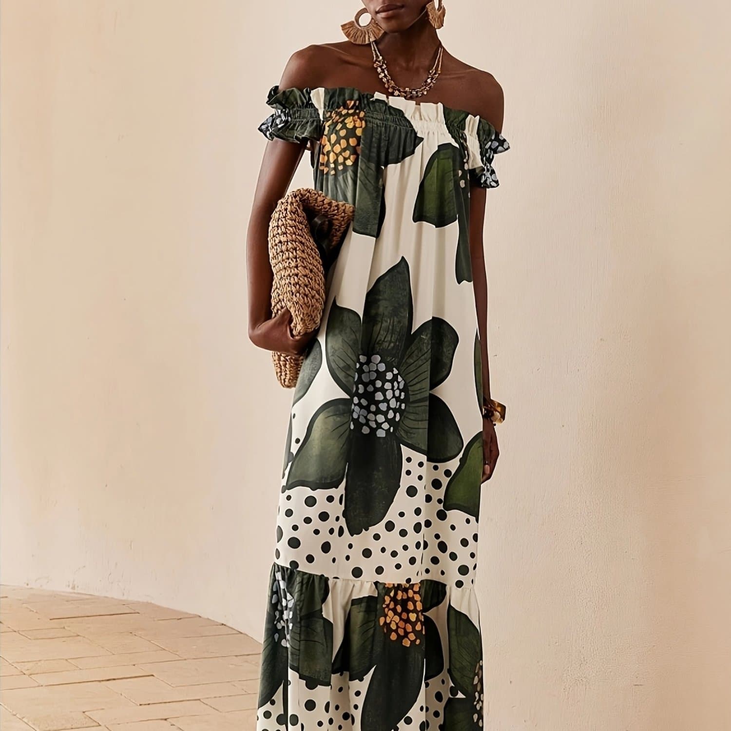 TEMU Women's Fashion Floral Print Strapless Maxi Dress, Women's Summer Wear African Women's Clothing New Women's Dress African Dress Women's , Bohemian