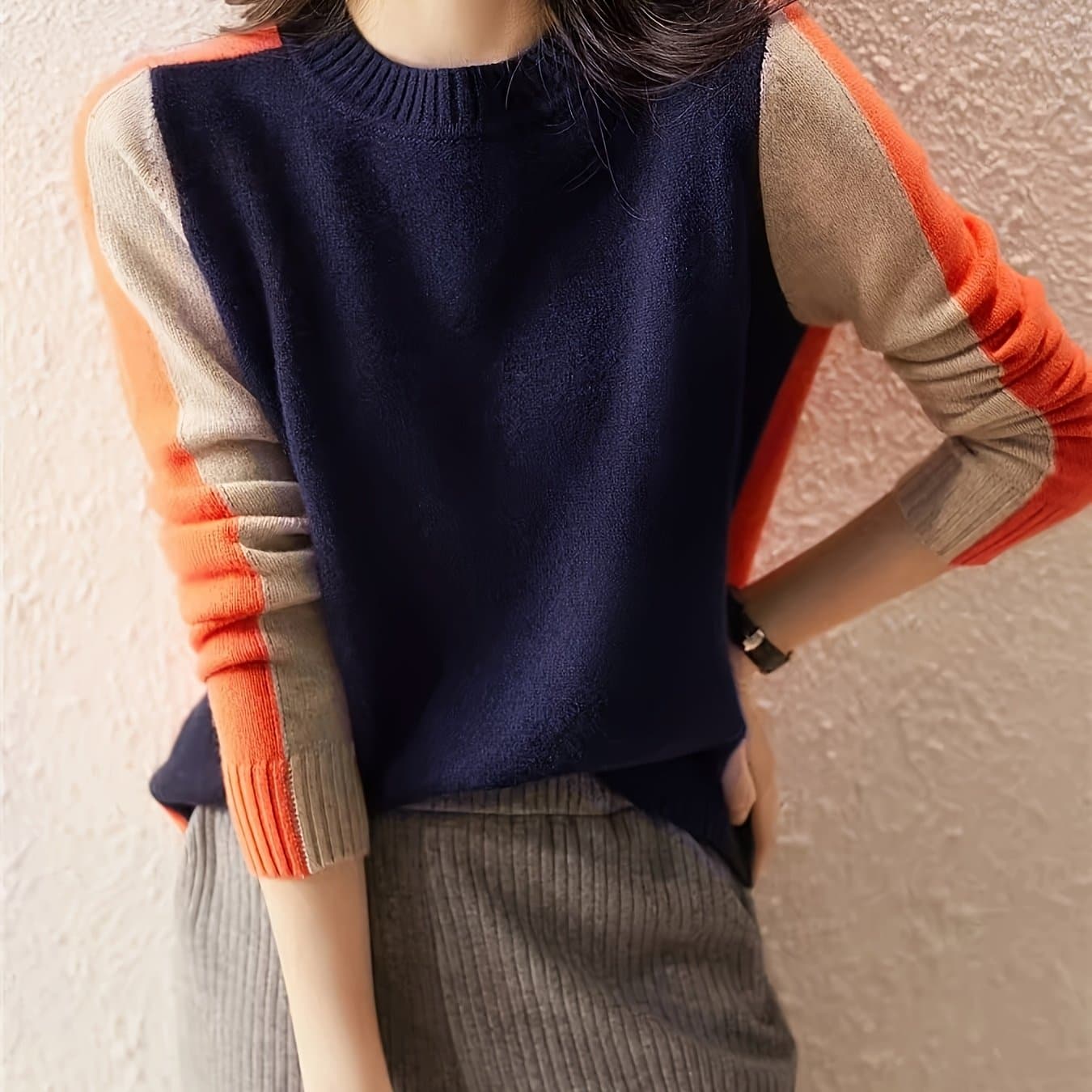 TEMU Women's Crewneck Long-sleeved Pullover Sweater