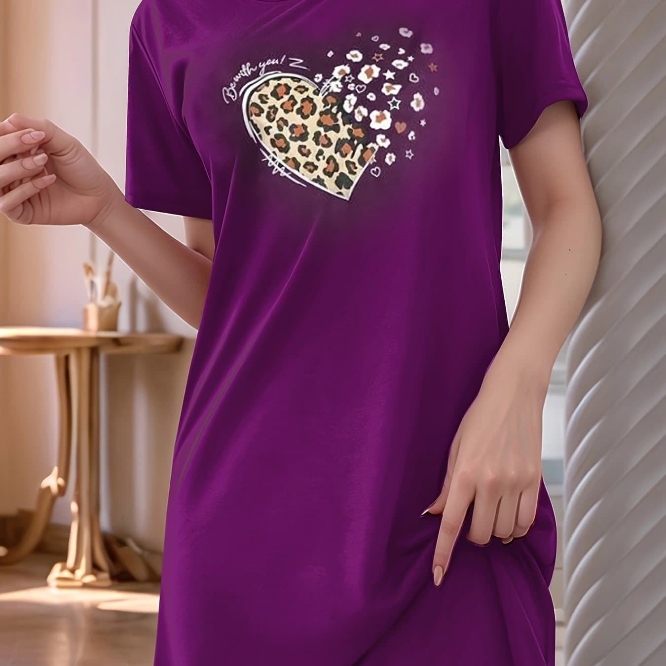 TEMU Short Sleeve Nightgown With , Casual For Women
